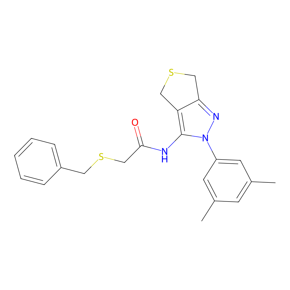 2-(benzylthio)-N-(2-(3,5-dimethylphenyl)-4,6-dihydro-2H-thieno[3,4-c]pyrazol-3-yl)acetamide molecular structure, CAS 476459-44-6