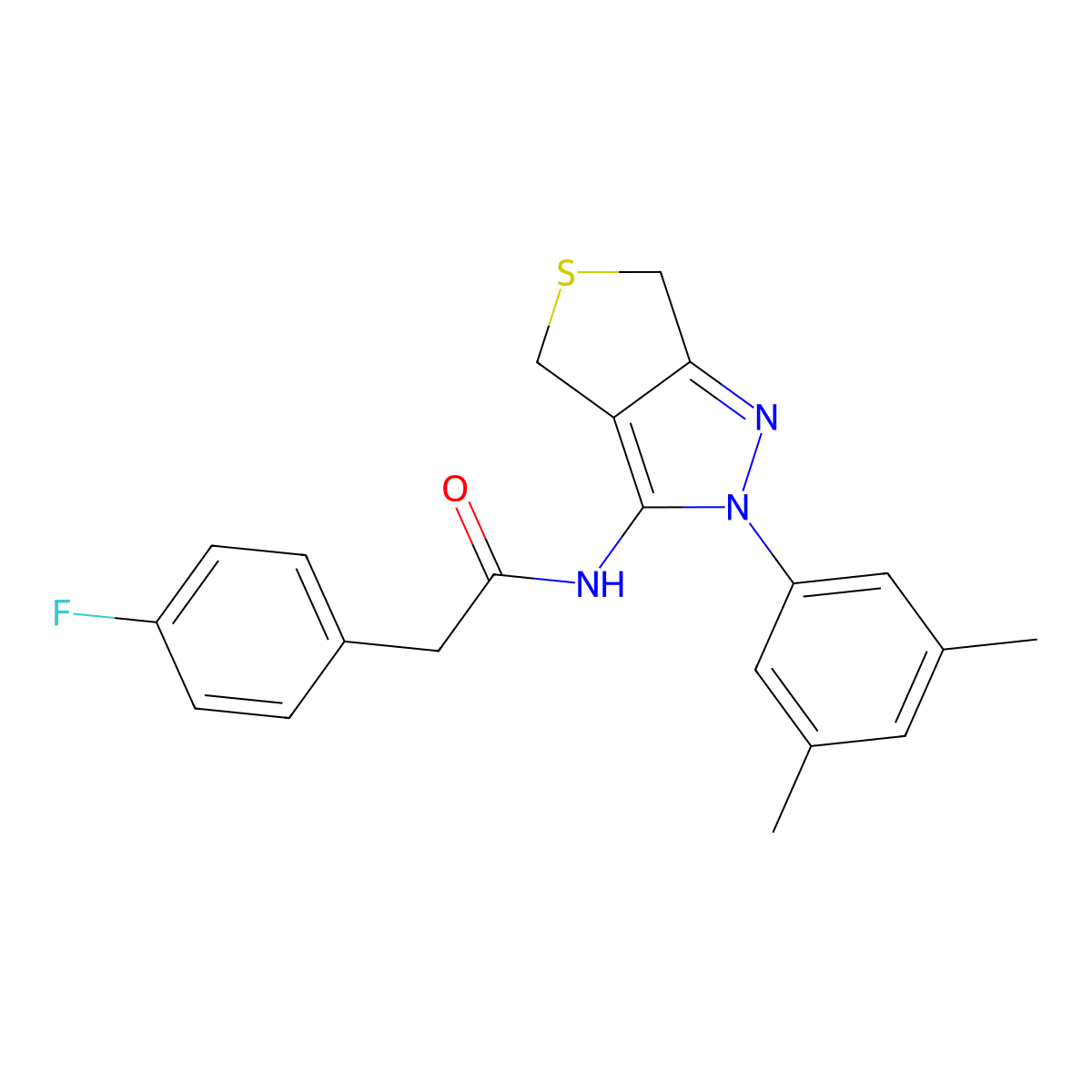 N-[2-(3,5-dimethylphenyl)-4,6-dihydrothieno[3,4-c]pyrazol-3-yl]-2-(4-fluorophenyl)acetamide molecular structure, CAS 476459-46-8
