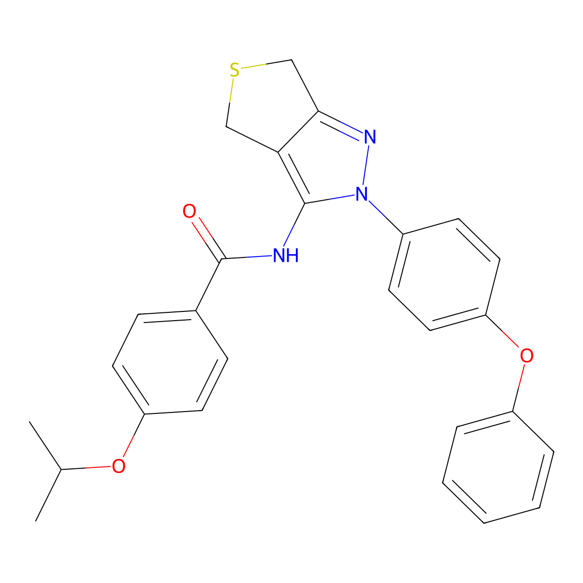 4-isopropoxy-N-(2-(4-phenoxyphenyl)-4,6-dihydro-2H-thieno[3,4-c]pyrazol-3-yl)benzamide molecular structure, CAS 476459-48-0