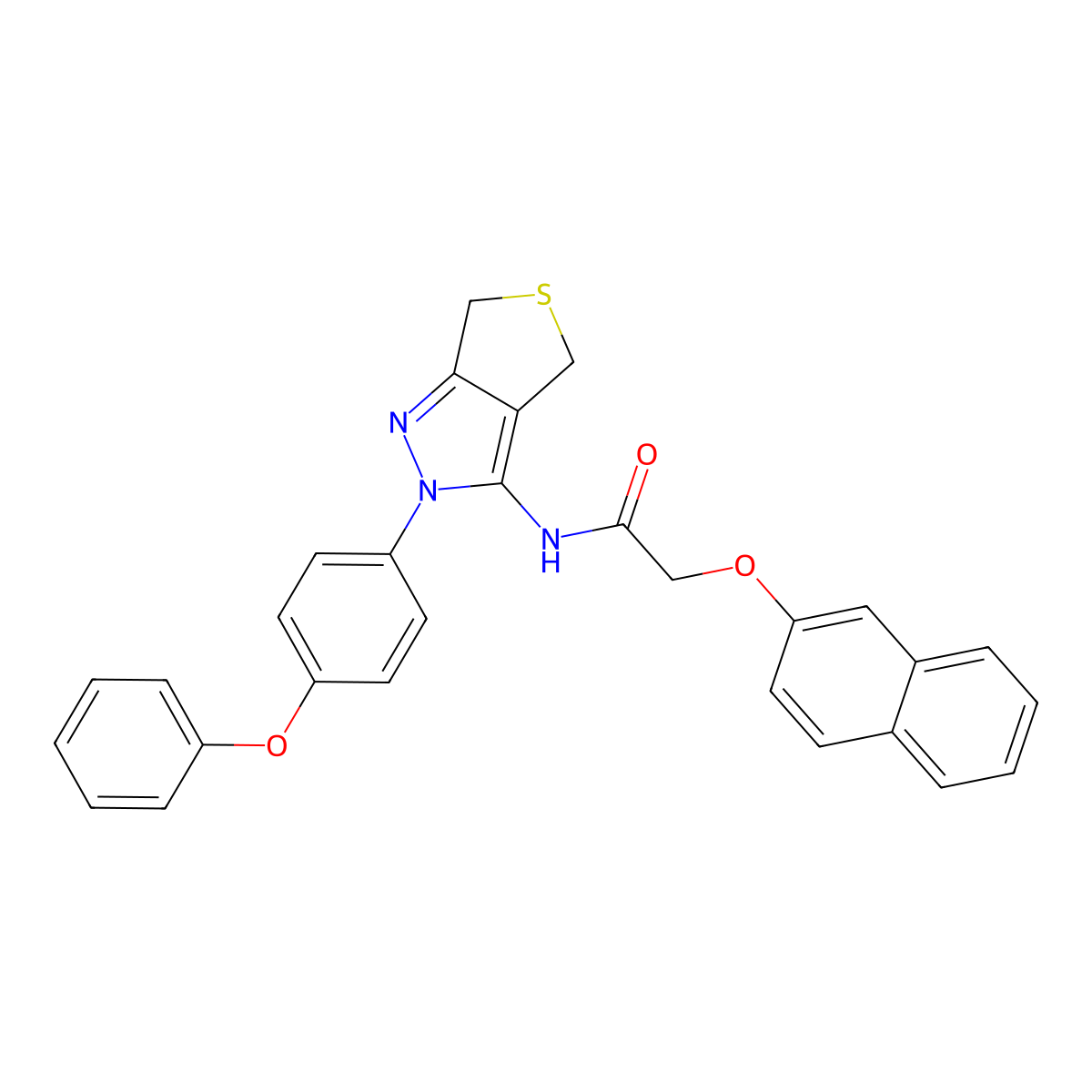 2-(naphthalen-2-yloxy)-N-(2-(4-phenoxyphenyl)-4,6-dihydro-2H-thieno[3,4-c]pyrazol-3-yl)acetamide molecular structure, CAS 476459-50-4