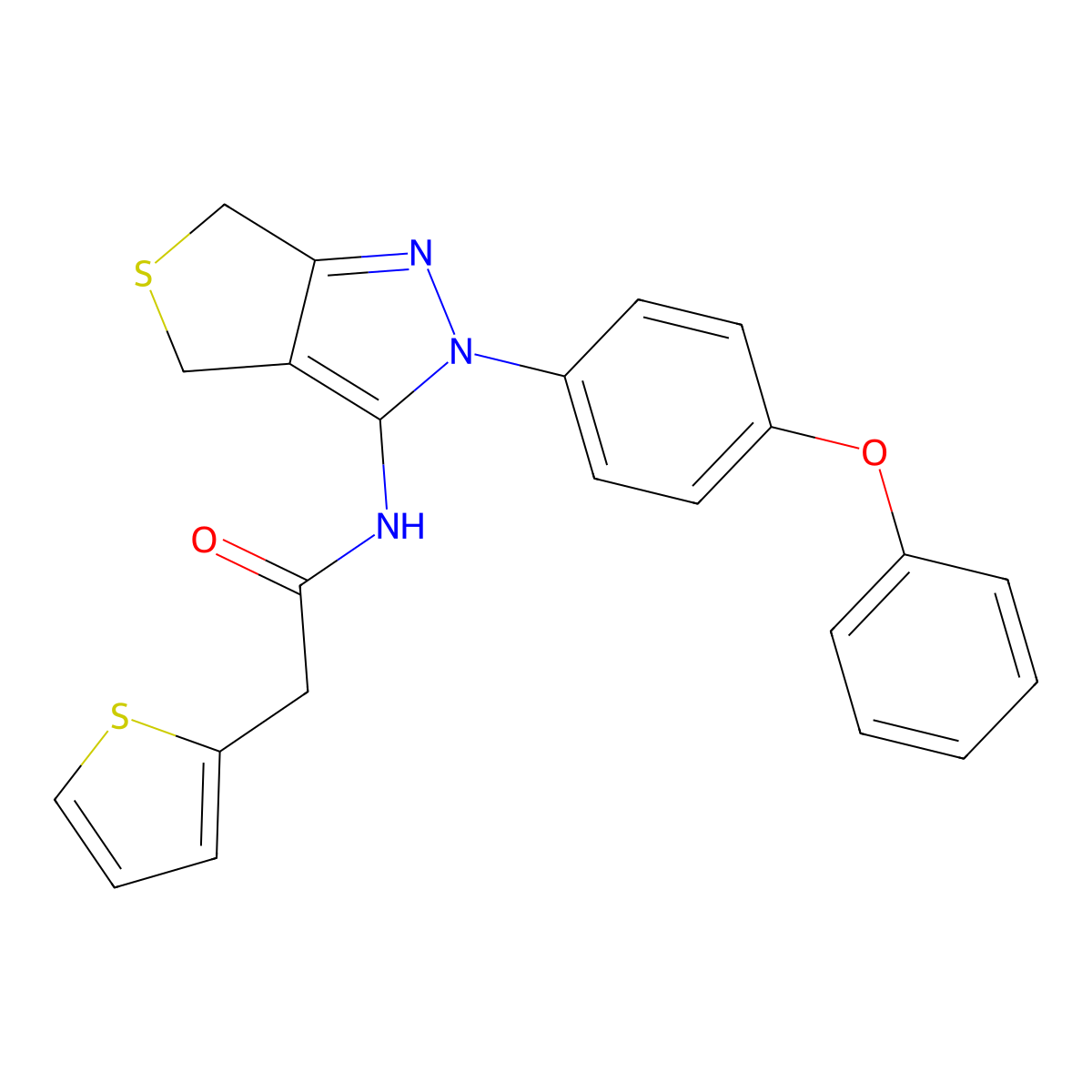 N-[2-(4-phenoxyphenyl)-4,6-dihydrothieno[3,4-c]pyrazol-3-yl]-2-thiophen-2-ylacetamide molecular structure, CAS 476459-51-5