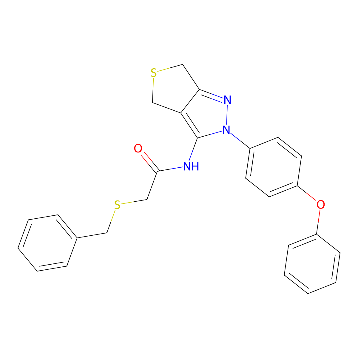 2-(benzylthio)-N-(2-(4-phenoxyphenyl)-4,6-dihydro-2H-thieno[3,4-c]pyrazol-3-yl)acetamide molecular structure, CAS 476459-59-3