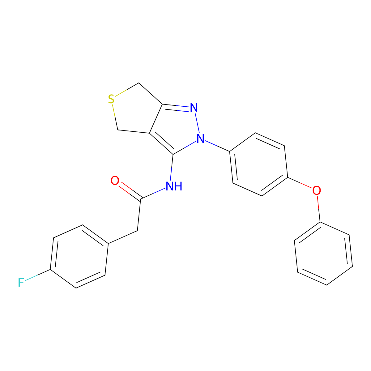 2-(4-fluorophenyl)-N-(2-(4-phenoxyphenyl)-4,6-dihydro-2H-thieno[3,4-c]pyrazol-3-yl)acetamide molecular structure, CAS 476459-61-7