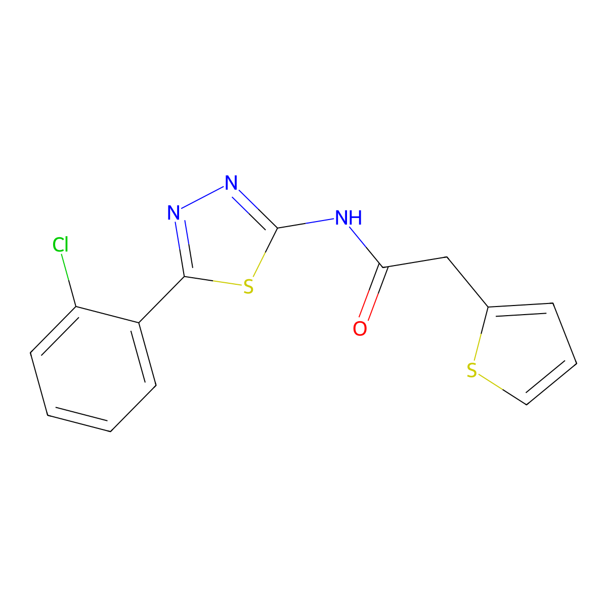 N-[5-(2-chlorophenyl)-1,3,4-thiadiazol-2-yl]-2-thiophen-2-ylacetamide molecular structure, CAS 476459-68-4
