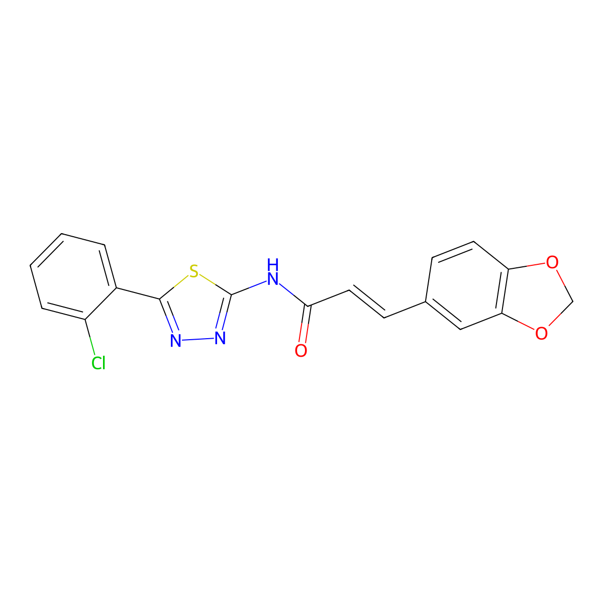 3-(Benzo[d][1,3]dioxol-5-yl)-N-(5-(2-chlorophenyl)-1,3,4-thiadiazol-2-yl)acrylamide molecular structure, CAS 476459-71-9