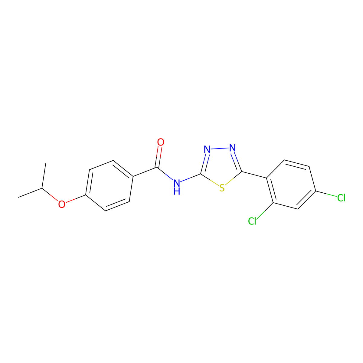 N-(5-(2,4-dichlorophenyl)-1,3,4-thiadiazol-2-yl)-4-isopropoxybenzamide molecular structure, CAS 476459-95-7