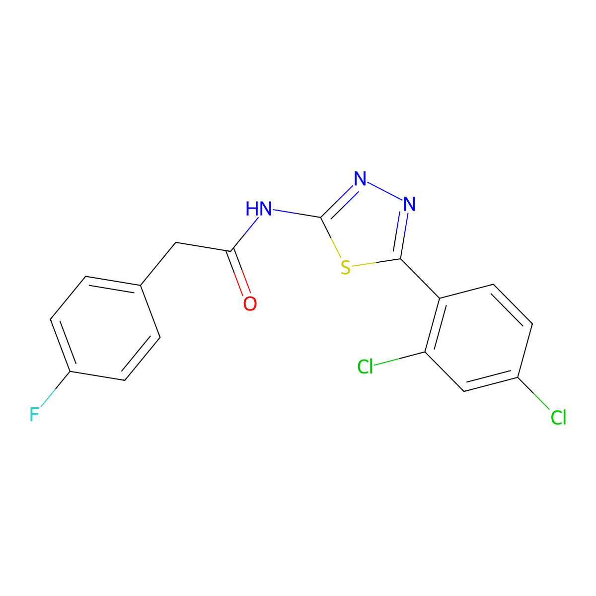 N-[5-(2,4-dichlorophenyl)-1,3,4-thiadiazol-2-yl]-2-(4-fluorophenyl)acetamide molecular structure, CAS 476460-07-8