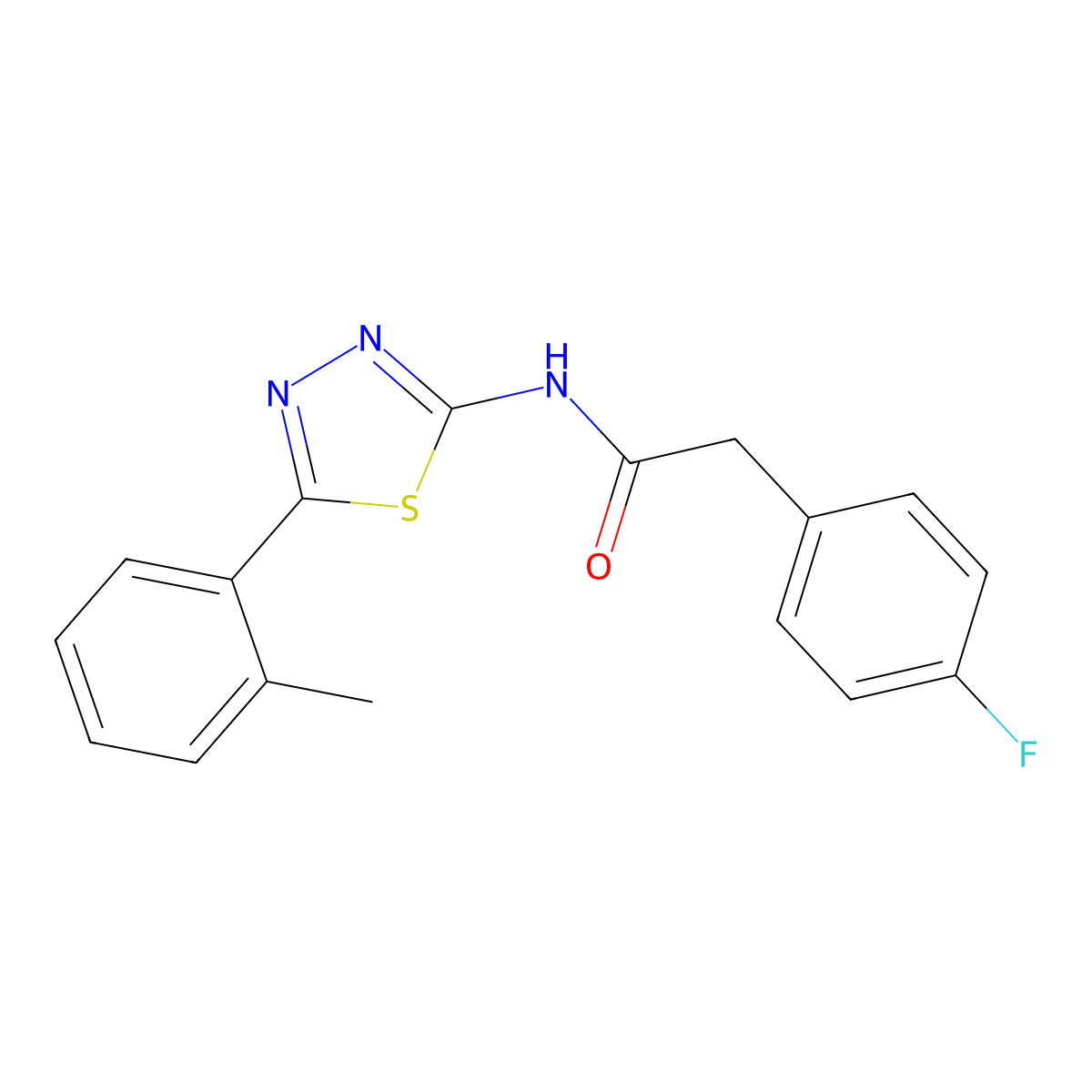 2-(4-fluorophenyl)-N-[5-(2-methylphenyl)-1,3,4-thiadiazol-2-yl]acetamide molecular structure, CAS 476460-22-7