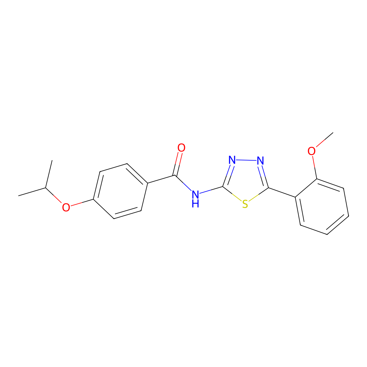 4-isopropoxy-N-(5-(2-methoxyphenyl)-1,3,4-thiadiazol-2-yl)benzamide molecular structure, CAS 476460-24-9