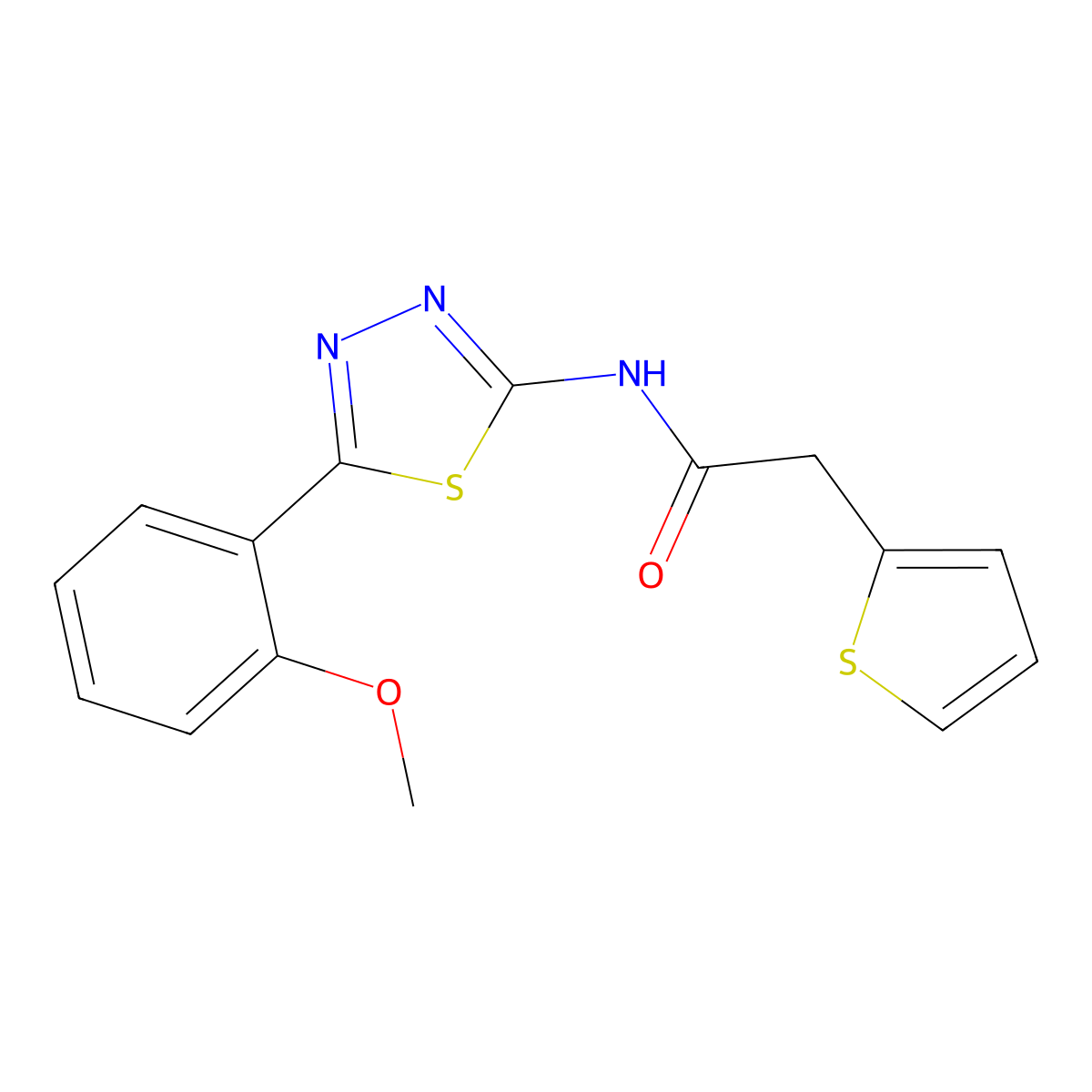 N-(5-(2-methoxyphenyl)-1,3,4-thiadiazol-2-yl)-2-(thiophen-2-yl)acetamide molecular structure, CAS 476460-27-2