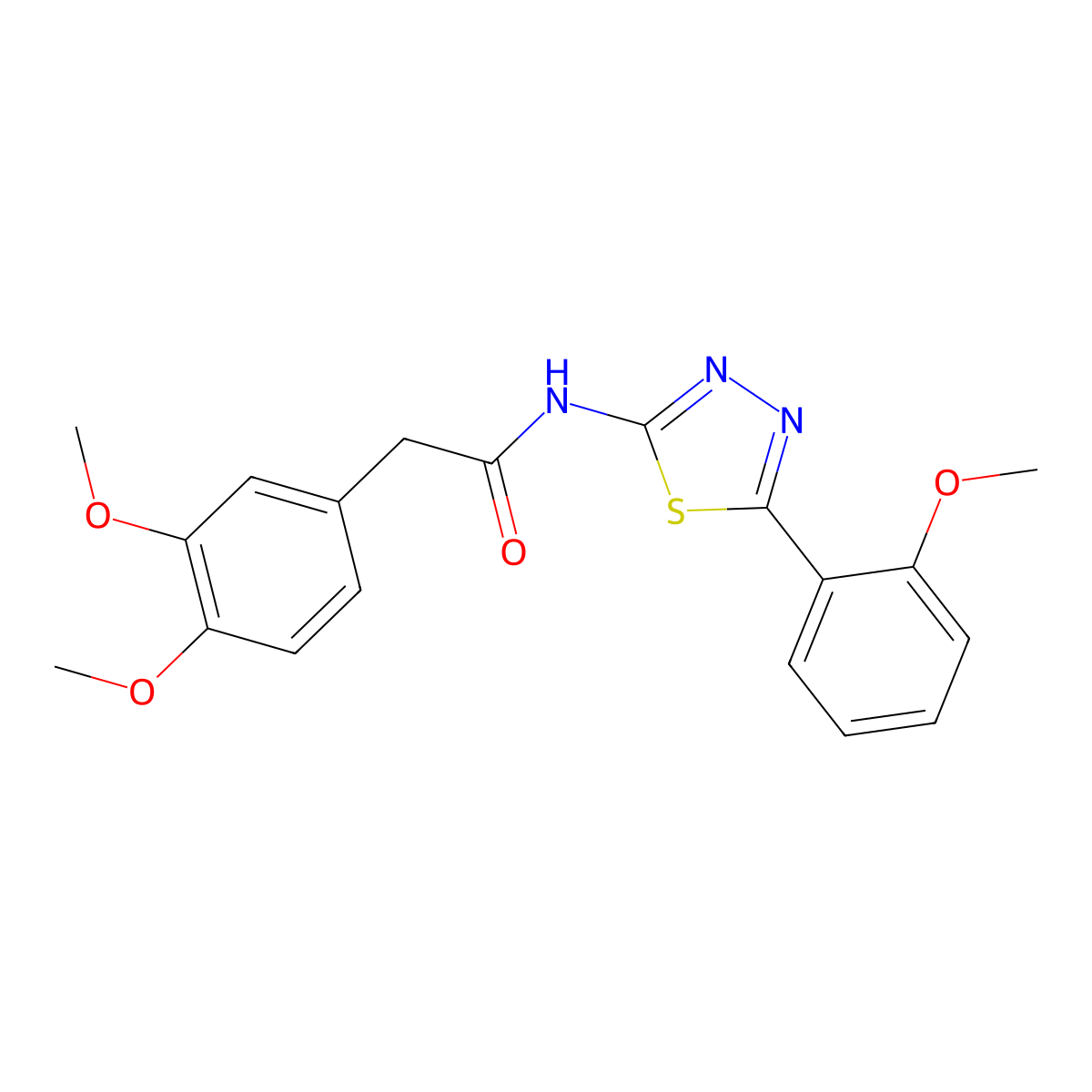 2-(3,4-dimethoxyphenyl)-N-[5-(2-methoxyphenyl)-1,3,4-thiadiazol-2-yl]acetamide molecular structure, CAS 476460-34-1