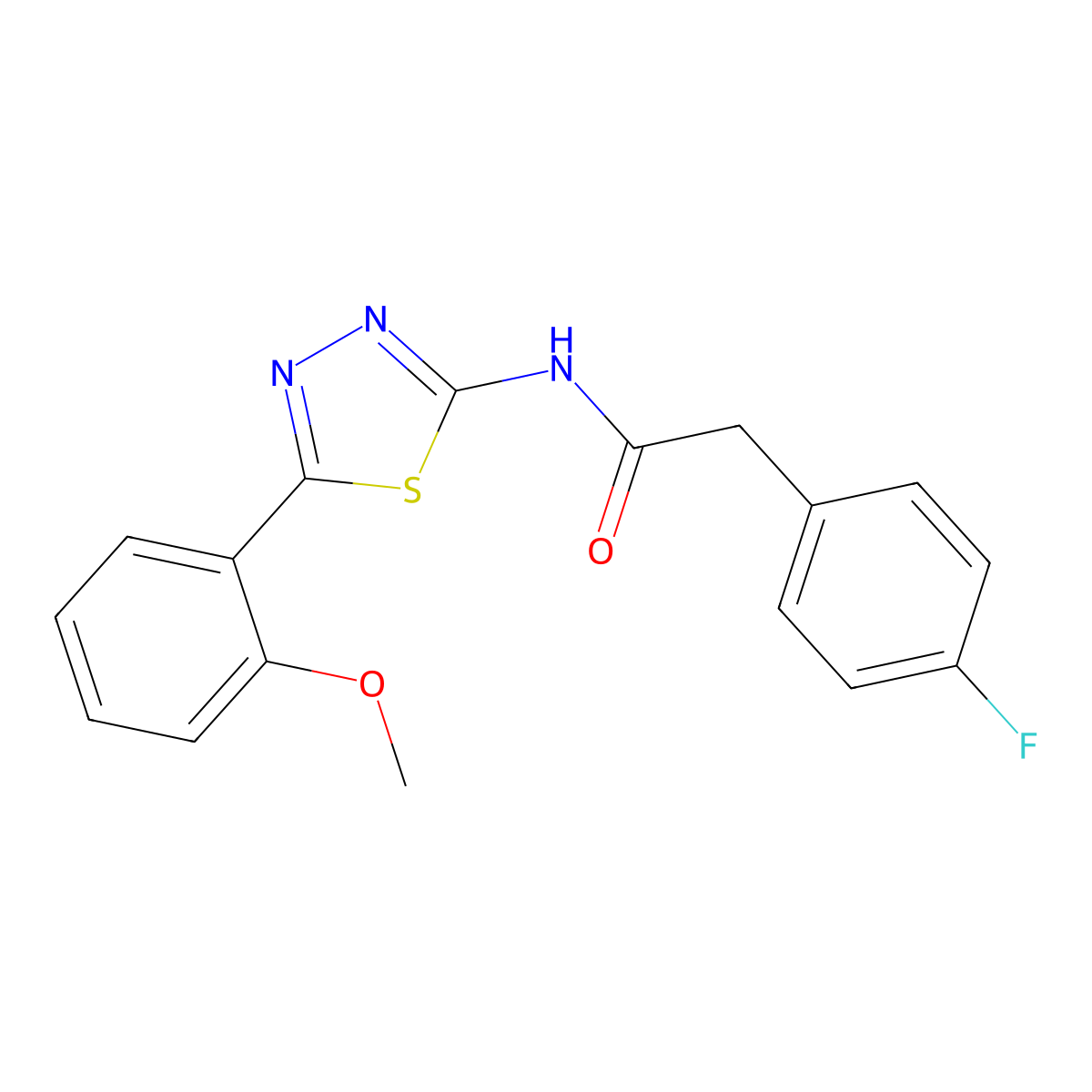 2-(4-fluorophenyl)-N-[5-(2-methoxyphenyl)-1,3,4-thiadiazol-2-yl]acetamide molecular structure, CAS 476461-80-0
