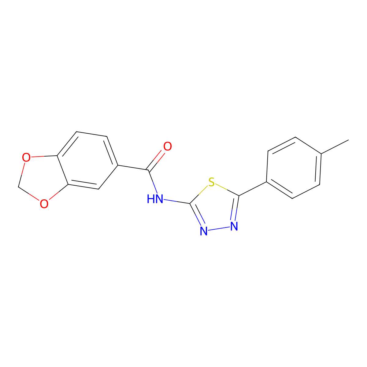 N-(5-(p-tolyl)-1,3,4-thiadiazol-2-yl)benzo[d][1,3]dioxole-5-carboxamide molecular structure, CAS 476462-02-9