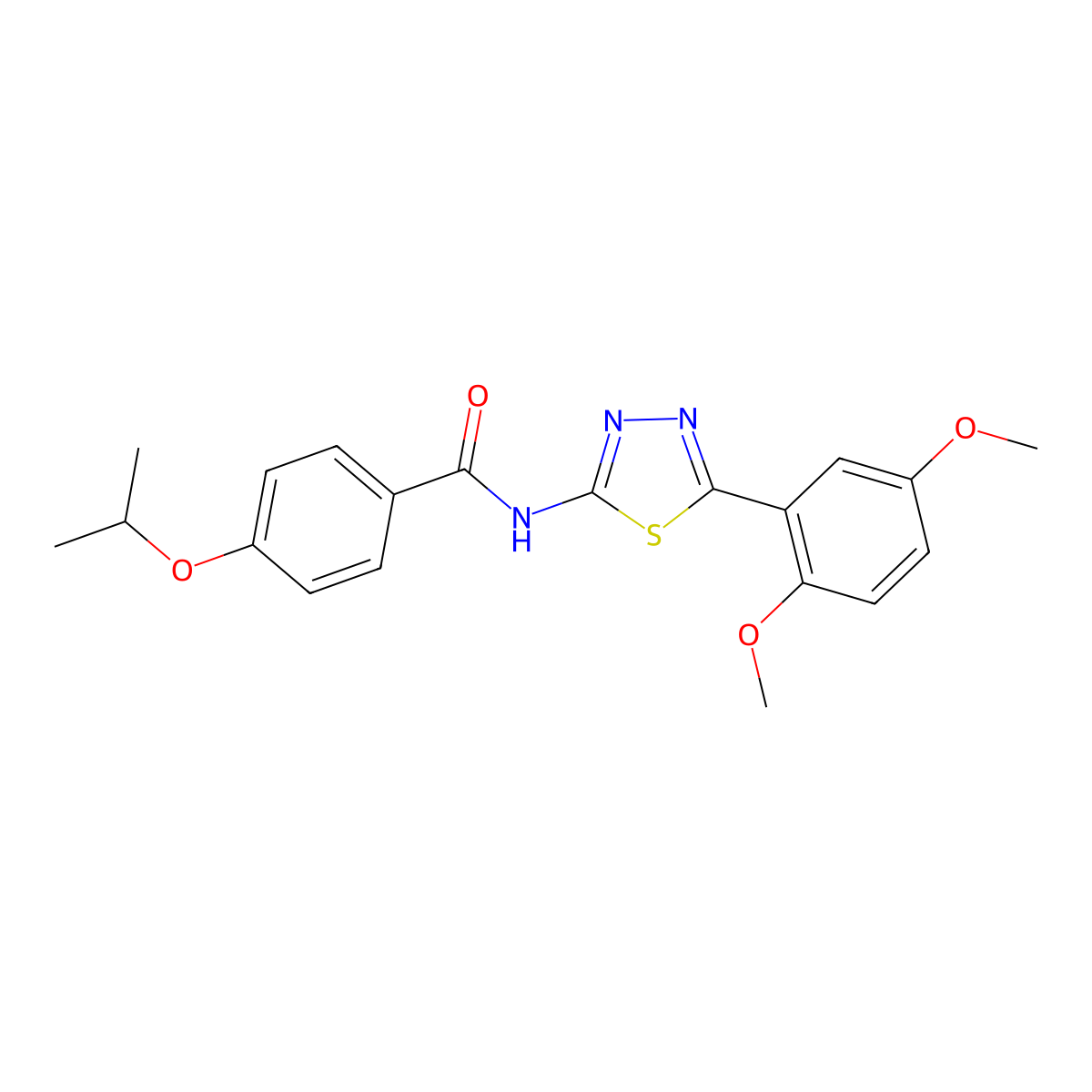 N-(5-(2,5-dimethoxyphenyl)-1,3,4-thiadiazol-2-yl)-4-isopropoxybenzamide molecular structure, CAS 476462-13-2