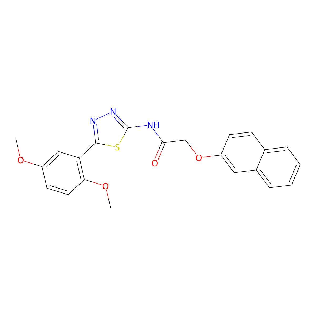 N-[5-(2,5-dimethoxyphenyl)-1,3,4-thiadiazol-2-yl]-2-(naphthalen-2-yloxy)acetamide molecular structure, CAS 476462-15-4