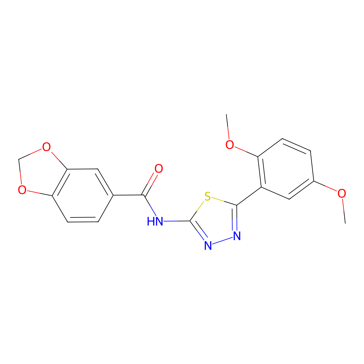 N-[5-(2,5-dimethoxyphenyl)-1,3,4-thiadiazol-2-yl]-1,3-benzodioxole-5-carboxamide molecular structure, CAS 476462-17-6