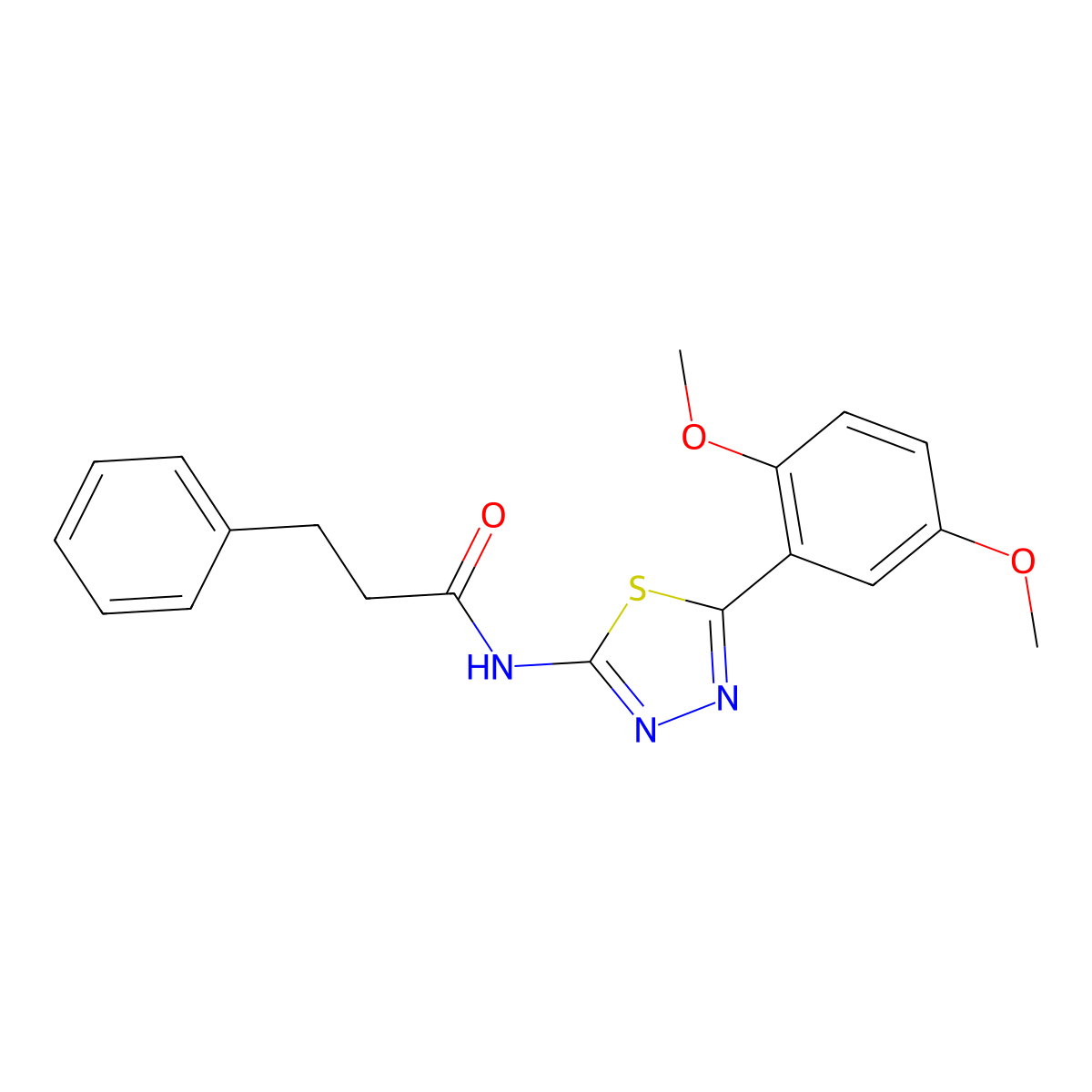 N-[5-(2,5-dimethoxyphenyl)-1,3,4-thiadiazol-2-yl]-3-phenylpropanamide molecular structure, CAS 476462-22-3