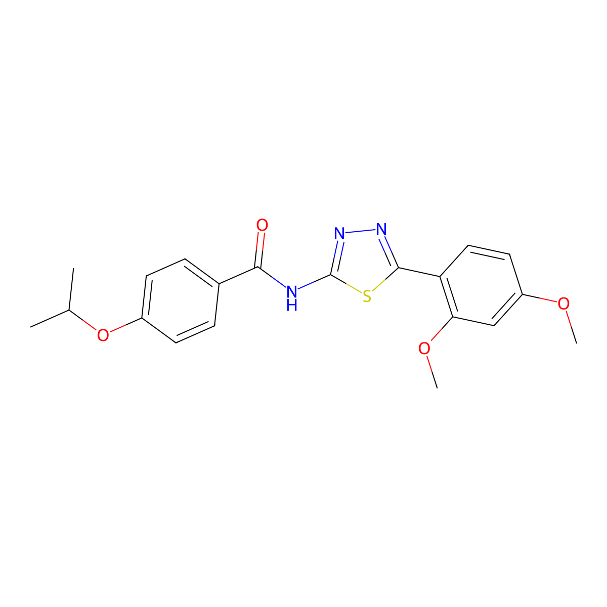 N-(5-(2,4-dimethoxyphenyl)-1,3,4-thiadiazol-2-yl)-4-isopropoxybenzamide molecular structure, CAS 476462-28-9