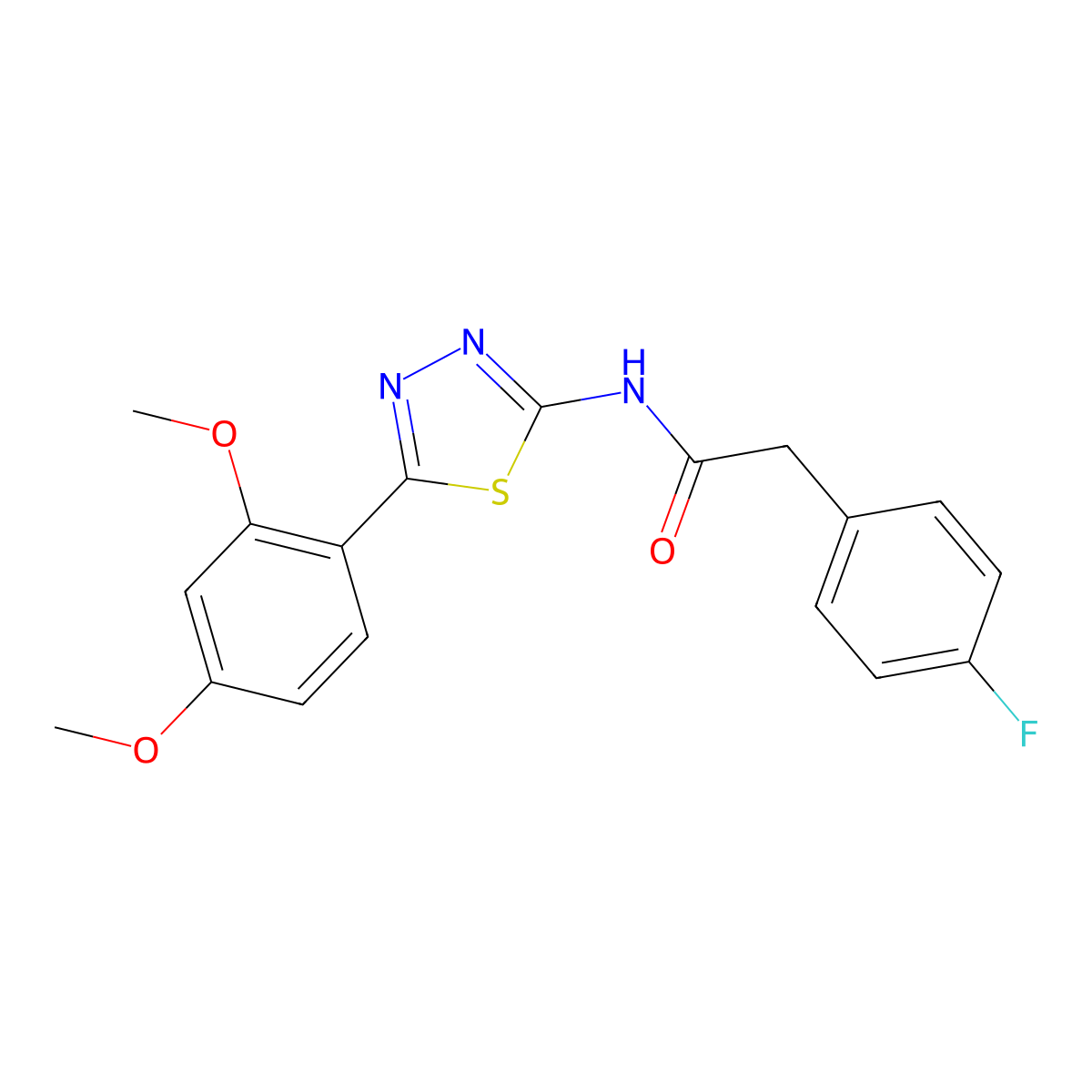 N-[5-(2,4-dimethoxyphenyl)-1,3,4-thiadiazol-2-yl]-2-(4-fluorophenyl)acetamide molecular structure, CAS 476462-41-6