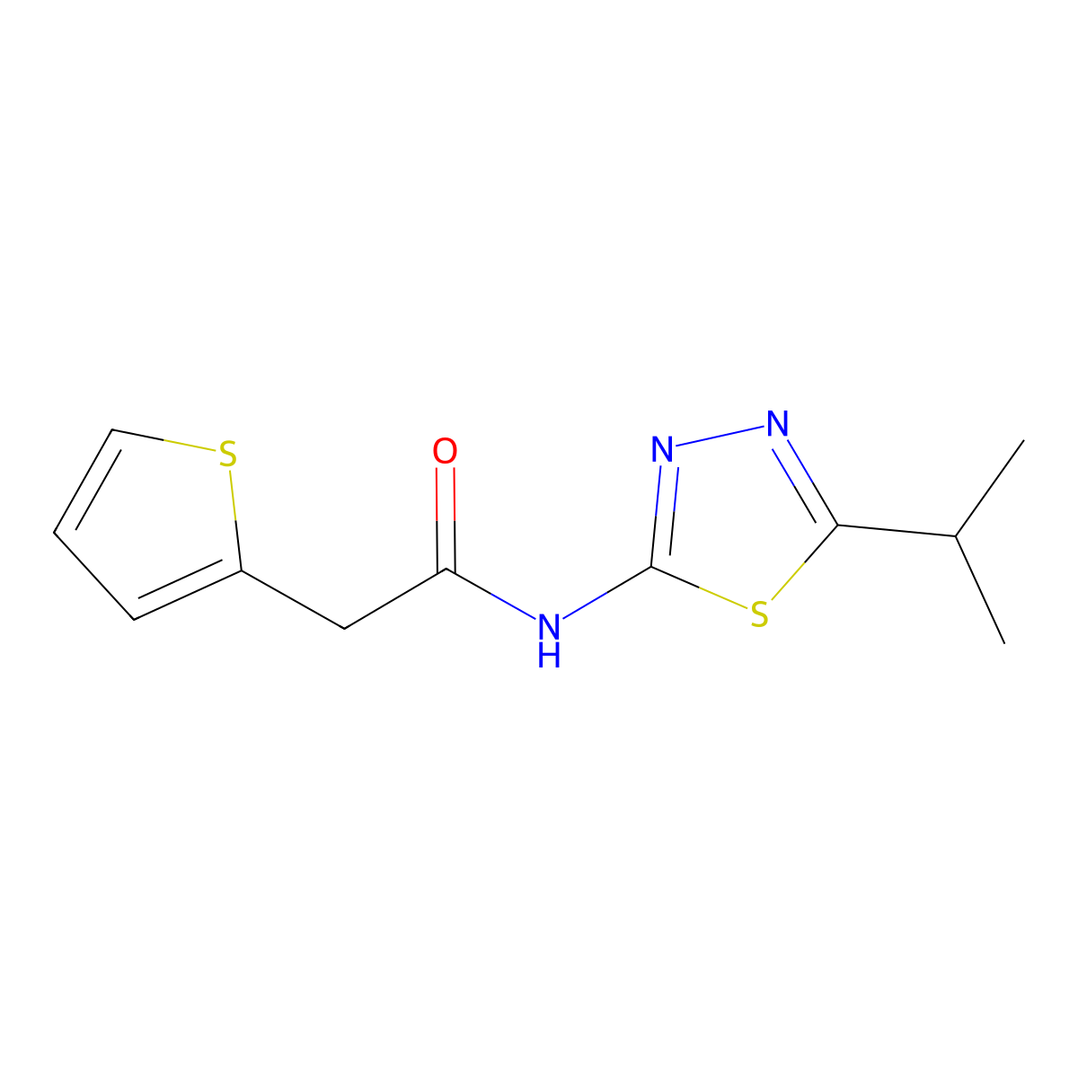 N-[5-(propan-2-yl)-1,3,4-thiadiazol-2-yl]-2-(thiophen-2-yl)acetamide molecular structure, CAS 476462-94-9