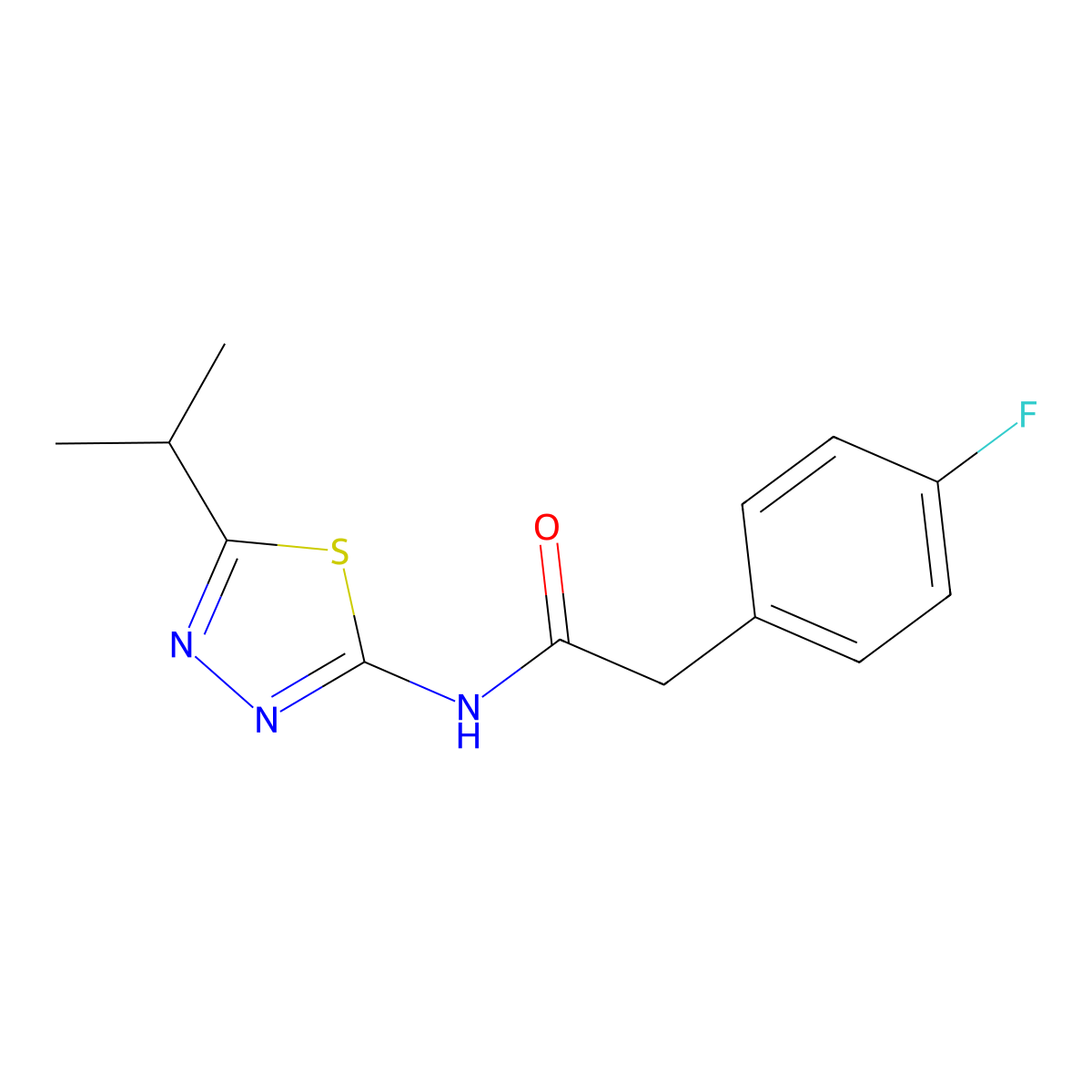 2-(4-fluorophenyl)-N-(5-propan-2-yl-1,3,4-thiadiazol-2-yl)acetamide molecular structure, CAS 476463-02-2