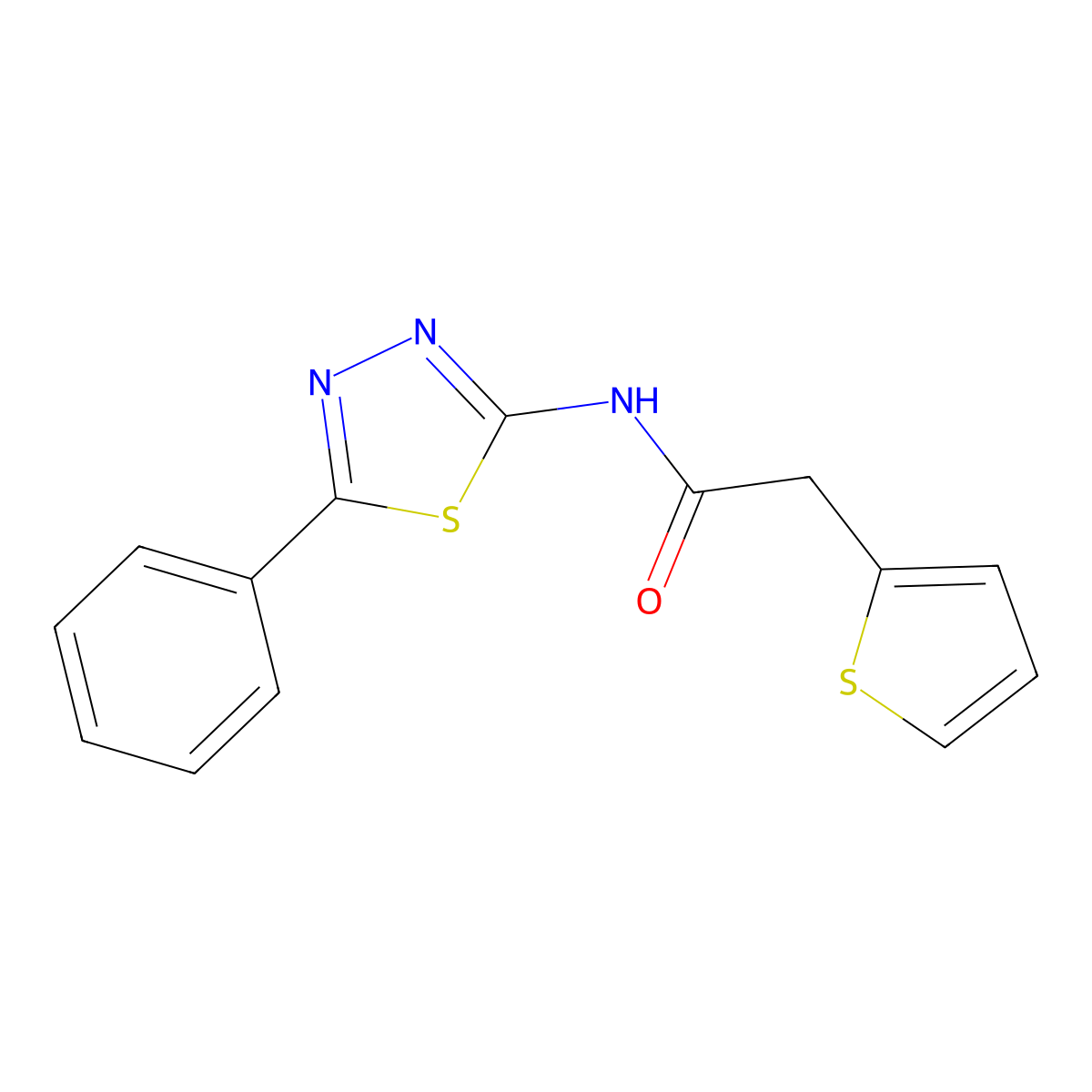 N-(5-phenyl-1,3,4-thiadiazol-2-yl)-2-(thiophen-2-yl)acetamide molecular structure, CAS 476463-06-6