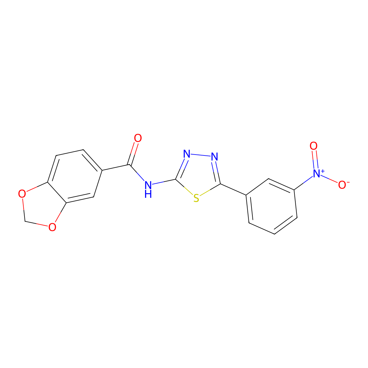 N-(5-(3-nitrophenyl)-1,3,4-thiadiazol-2-yl)benzo[d][1,3]dioxole-5-carboxamide molecular structure, CAS 476463-17-9