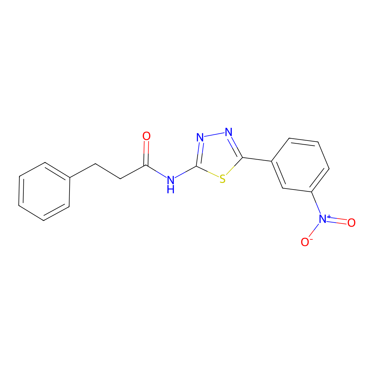 N-[5-(3-nitrophenyl)-1,3,4-thiadiazol-2-yl]-3-phenylpropanamide molecular structure, CAS 476463-22-6