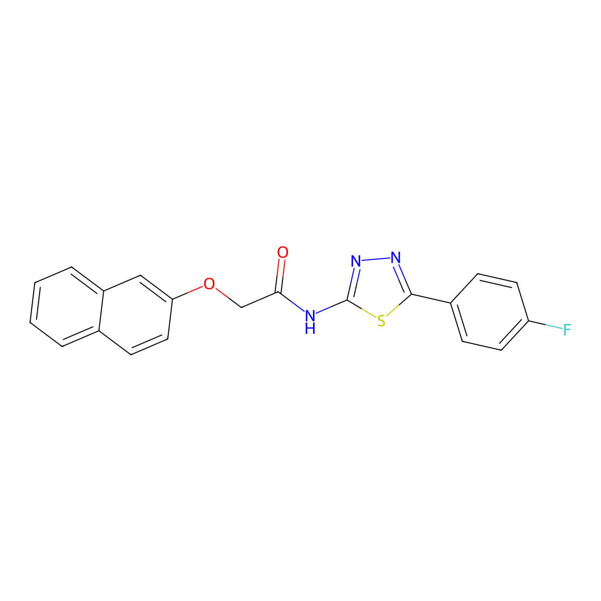 N-(5-(4-fluorophenyl)-1,3,4-thiadiazol-2-yl)-2-(naphthalen-2-yloxy)acetamide molecular structure, CAS 476463-30-6