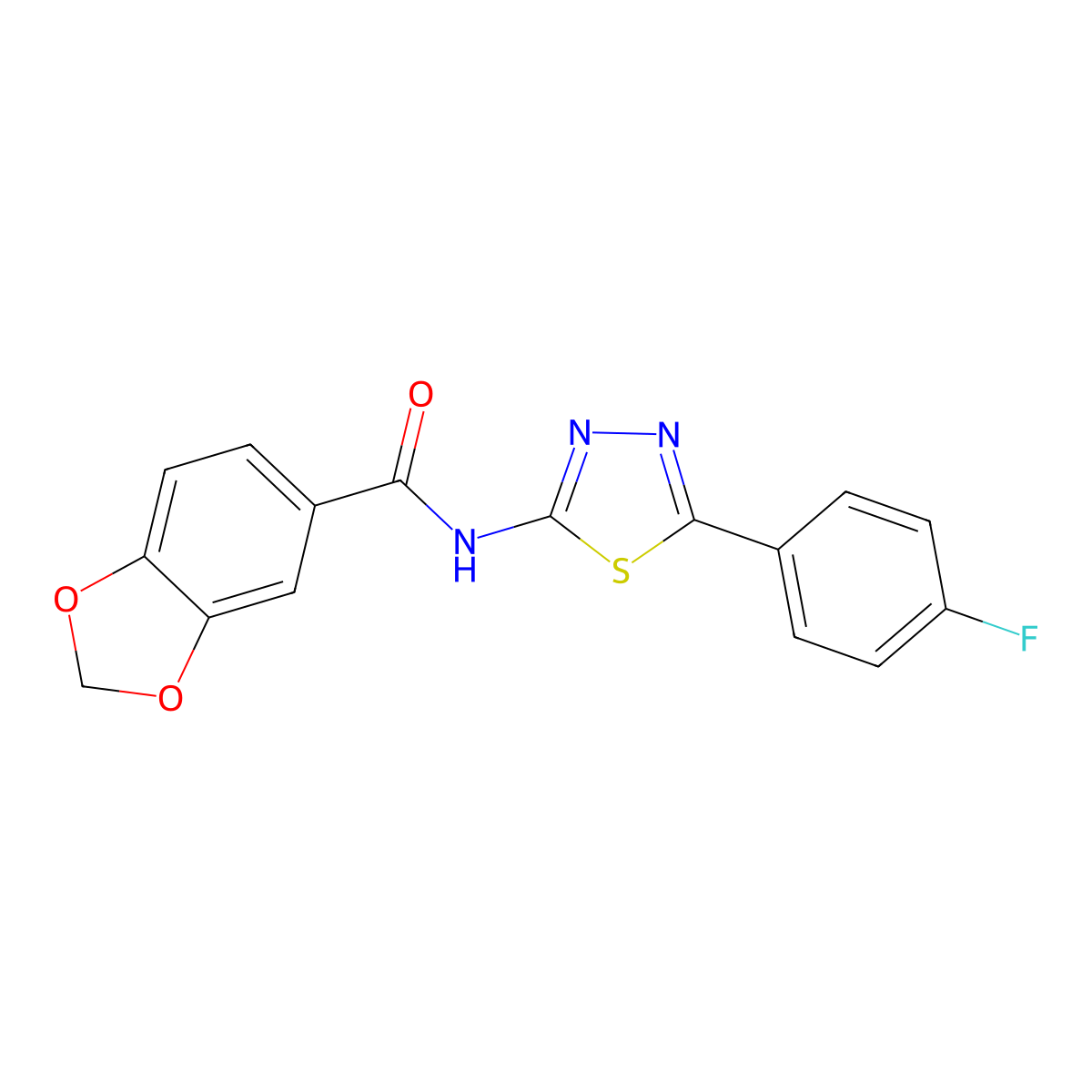 N-(5-(4-fluorophenyl)-1,3,4-thiadiazol-2-yl)benzo[d][1,3]dioxole-5-carboxamide molecular structure, CAS 476463-32-8