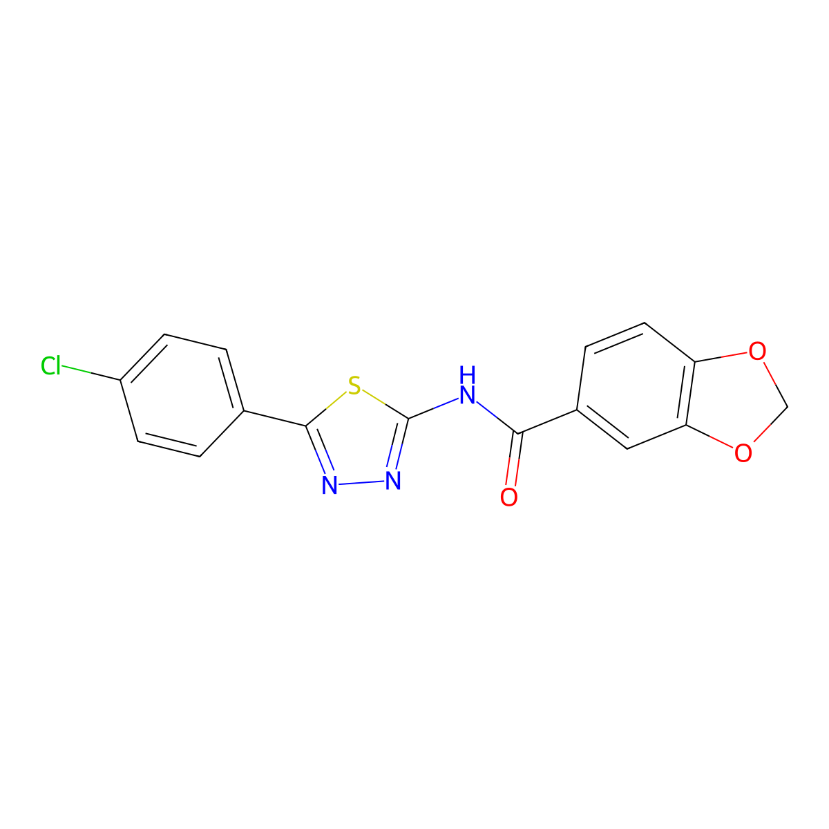 N-(5-(4-chlorophenyl)-1,3,4-thiadiazol-2-yl)benzo[d][1,3]dioxole-5-carboxamide molecular structure, CAS 476463-60-2