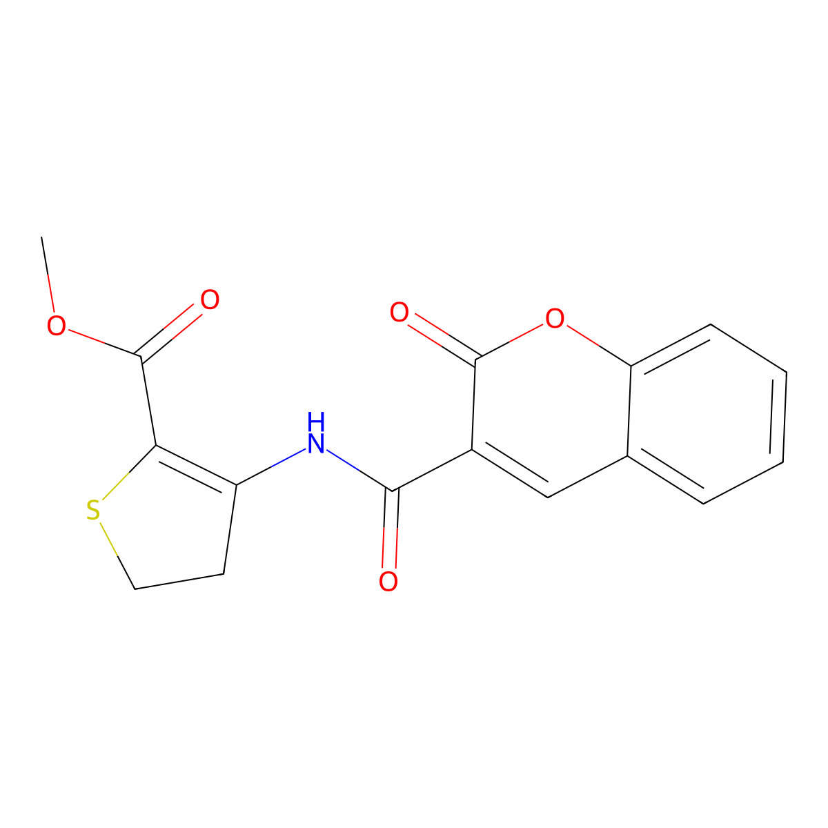Methyl 4-[(2-oxochromene-3-carbonyl)amino]-2,3-dihydrothiophene-5-carboxylate molecular structure, CAS 476463-97-5