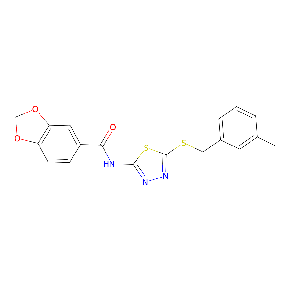 N-(5-((3-methylbenzyl)thio)-1,3,4-thiadiazol-2-yl)benzo[d][1,3]dioxole-5-carboxamide molecular structure, CAS 476464-19-4