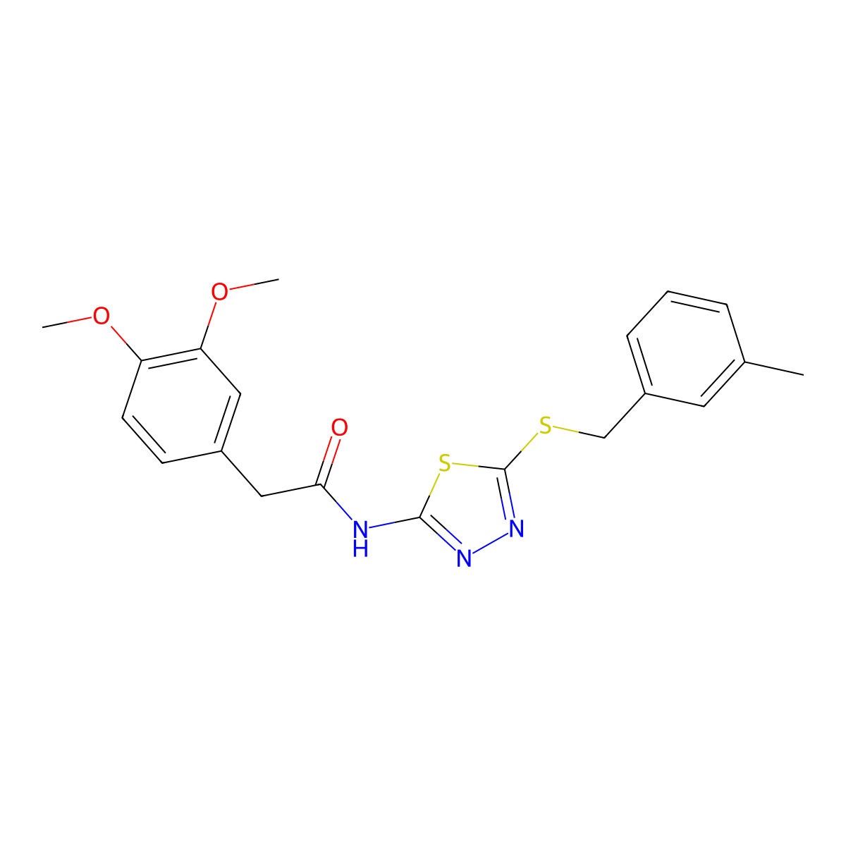 2-(3,4-dimethoxyphenyl)-N-(5-((3-methylbenzyl)thio)-1,3,4-thiadiazol-2-yl)acetamide molecular structure, CAS 476464-25-2