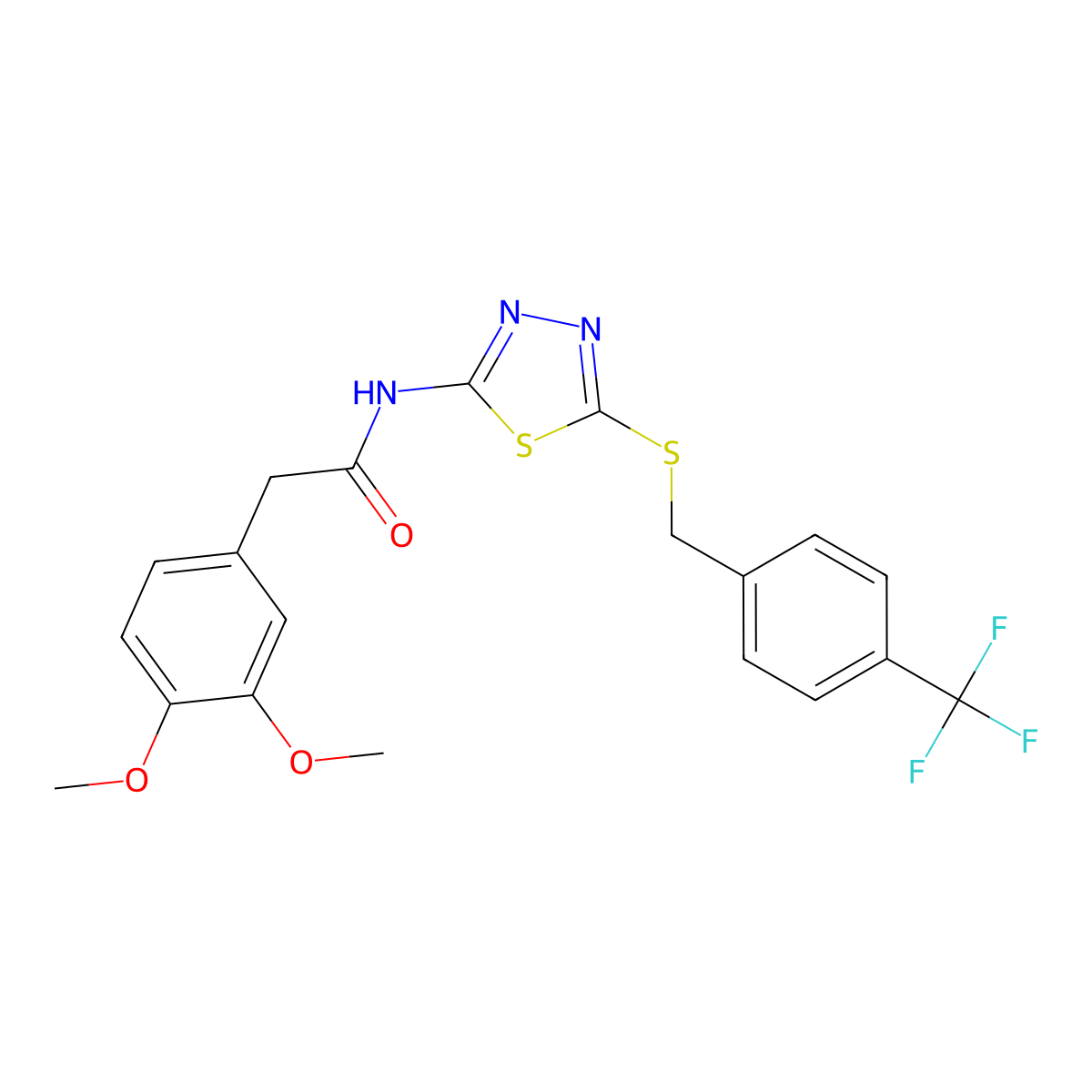 2-(3,4-dimethoxyphenyl)-N-(5-((4-(trifluoromethyl)benzyl)thio)-1,3,4-thiadiazol-2-yl)acetamide molecular structure, CAS 476464-40-1