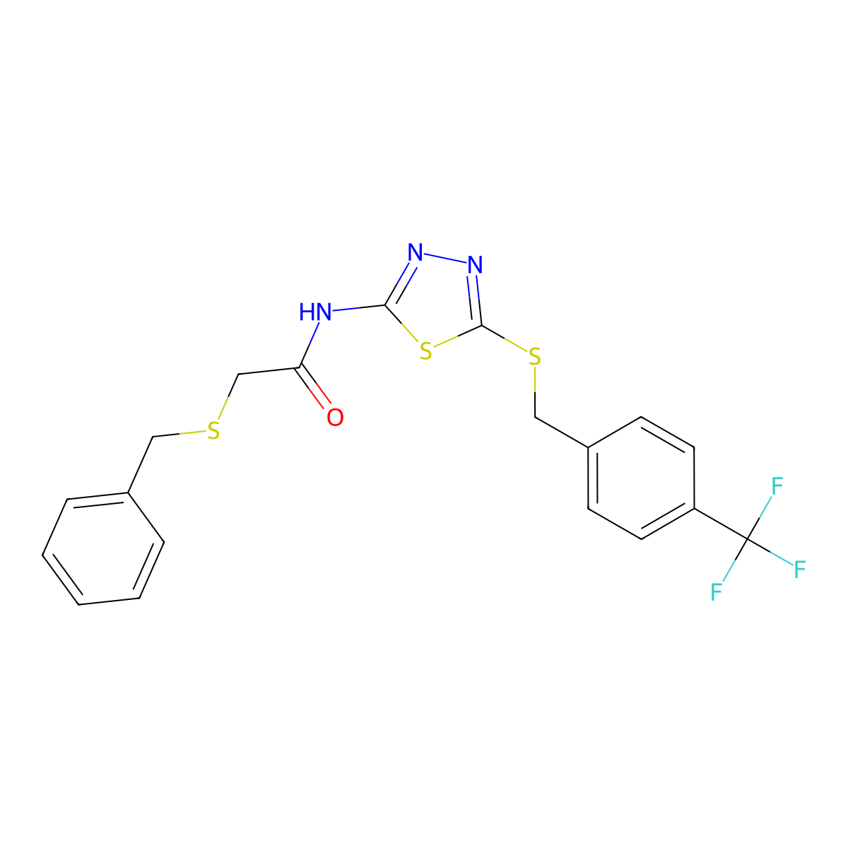 2-(benzylthio)-N-(5-((4-(trifluoromethyl)benzyl)thio)-1,3,4-thiadiazol-2-yl)acetamide molecular structure, CAS 476464-41-2