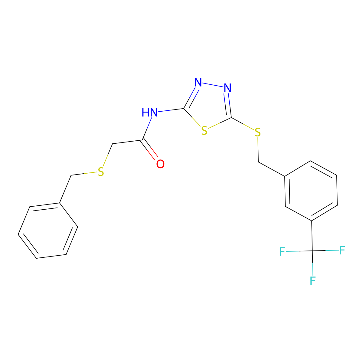 2-(benzylthio)-N-(5-((3-(trifluoromethyl)benzyl)thio)-1,3,4-thiadiazol-2-yl)acetamide molecular structure, CAS 476464-56-9