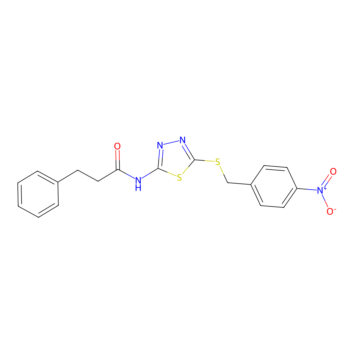 N-(5-((4-nitrobenzyl)thio)-1,3,4-thiadiazol-2-yl)-3-phenylpropanamide molecular structure, CAS 476464-69-4
