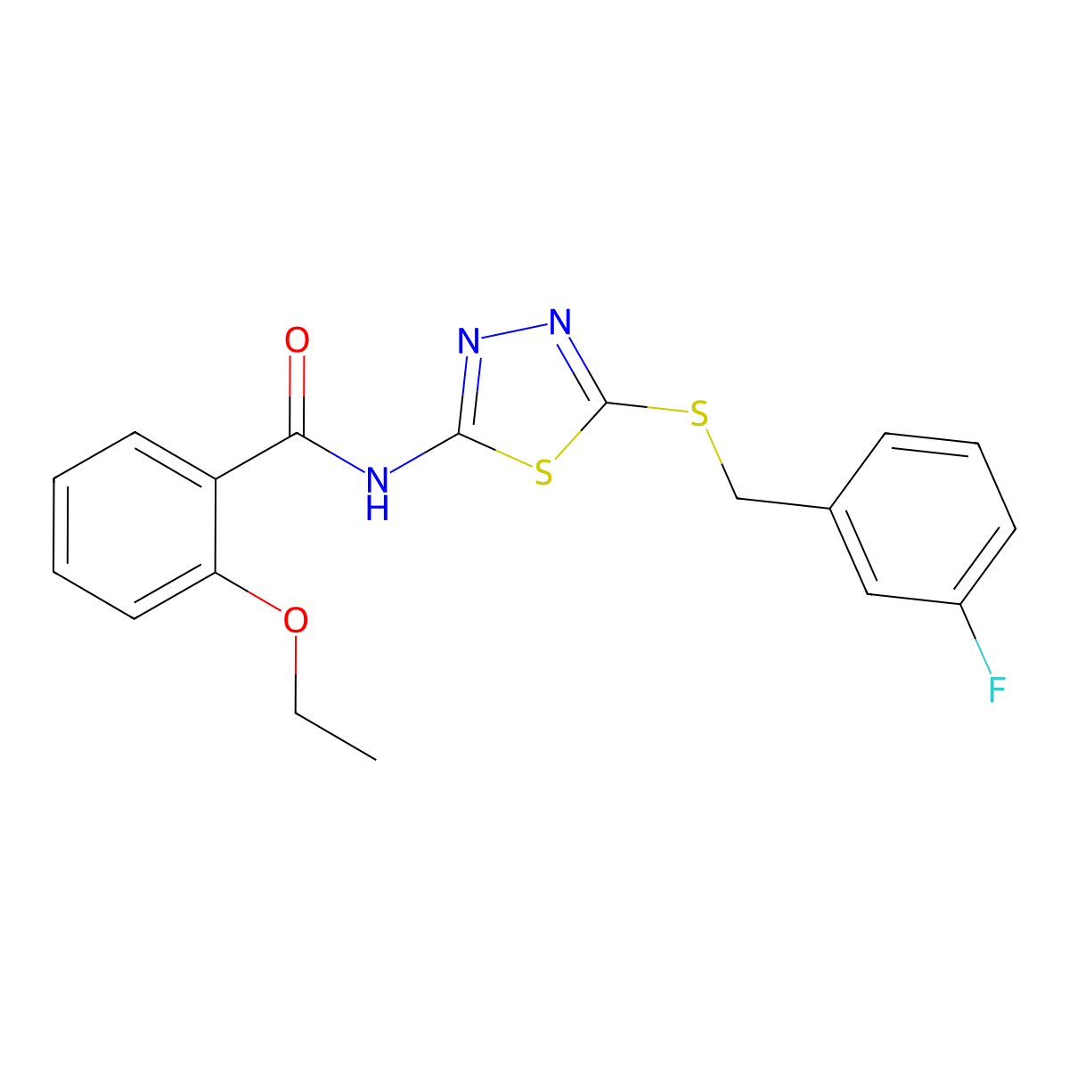 2-ethoxy-N-(5-((3-fluorobenzyl)thio)-1,3,4-thiadiazol-2-yl)benzamide molecular structure, CAS 476464-82-1