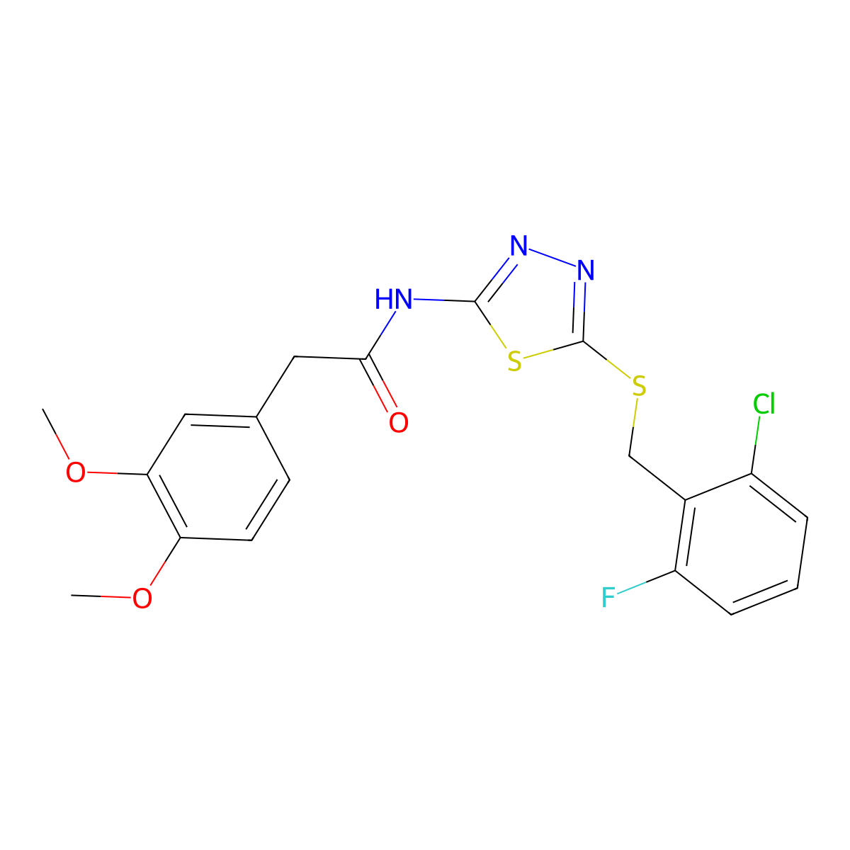 N-(5-((2-chloro-6-fluorobenzyl)thio)-1,3,4-thiadiazol-2-yl)-2-(3,4-dimethoxyphenyl)acetamide molecular structure, CAS 476465-00-6