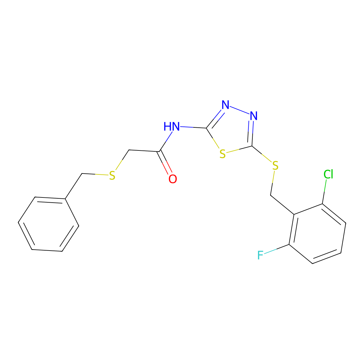 2-(benzylthio)-N-(5-((2-chloro-6-fluorobenzyl)thio)-1,3,4-thiadiazol-2-yl)acetamide molecular structure, CAS 476465-01-7