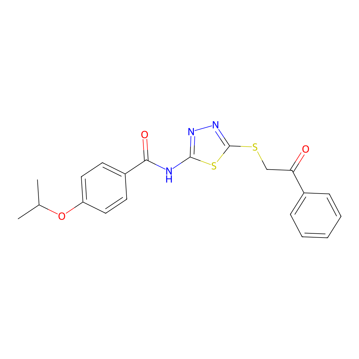 N-(5-phenacylsulfanyl-1,3,4-thiadiazol-2-yl)-4-propan-2-yloxybenzamide molecular structure, CAS 476465-35-7