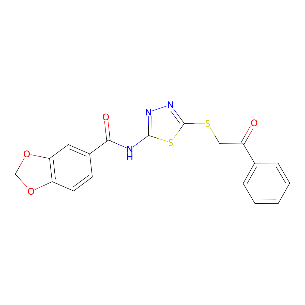 N-(5-phenacylsulfanyl-1,3,4-thiadiazol-2-yl)-1,3-benzodioxole-5-carboxamide molecular structure, CAS 476465-39-1