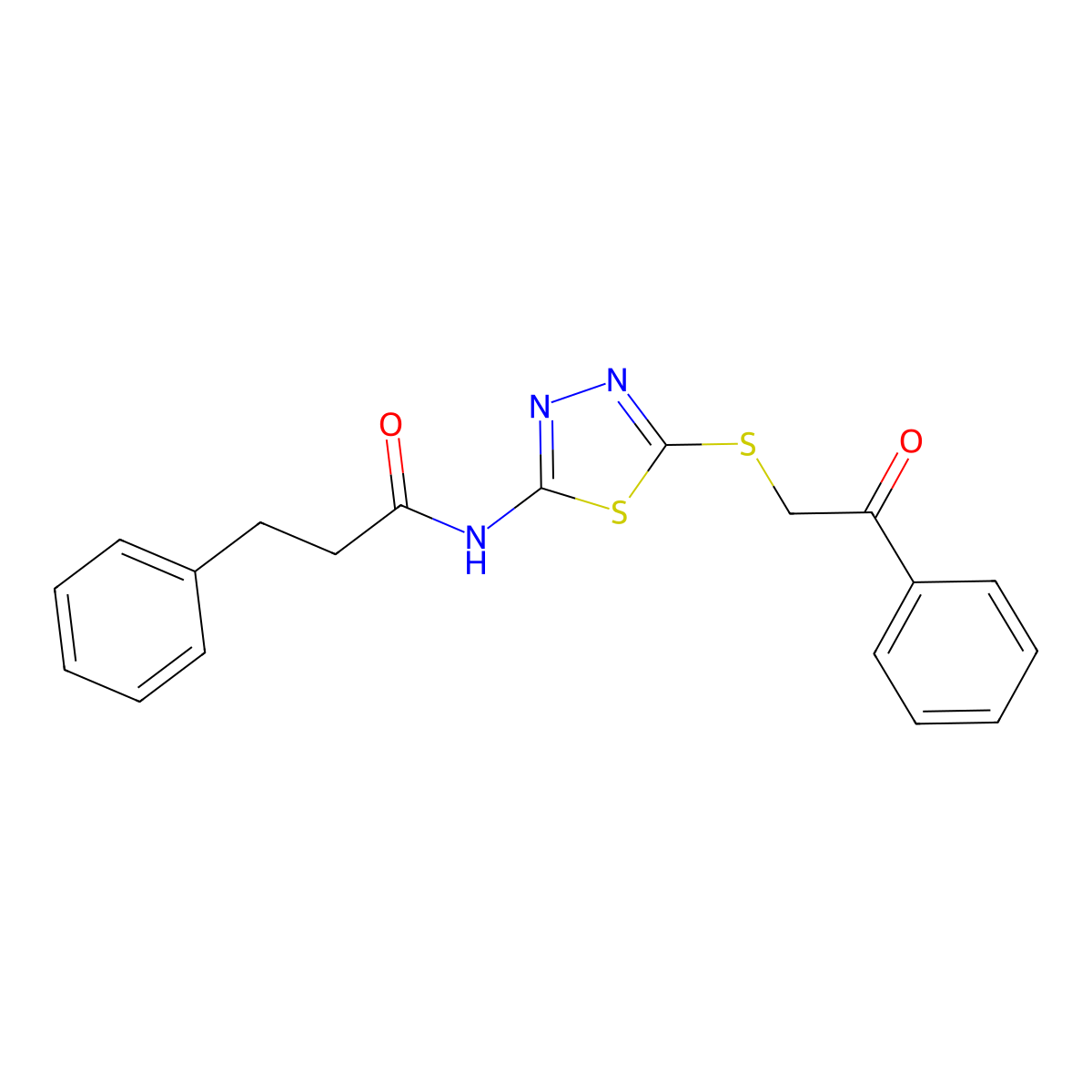N-{5-[(2-oxo-2-phenylethyl)sulfanyl]-1,3,4-thiadiazol-2-yl}-3-phenylpropanamide molecular structure, CAS 476465-44-8