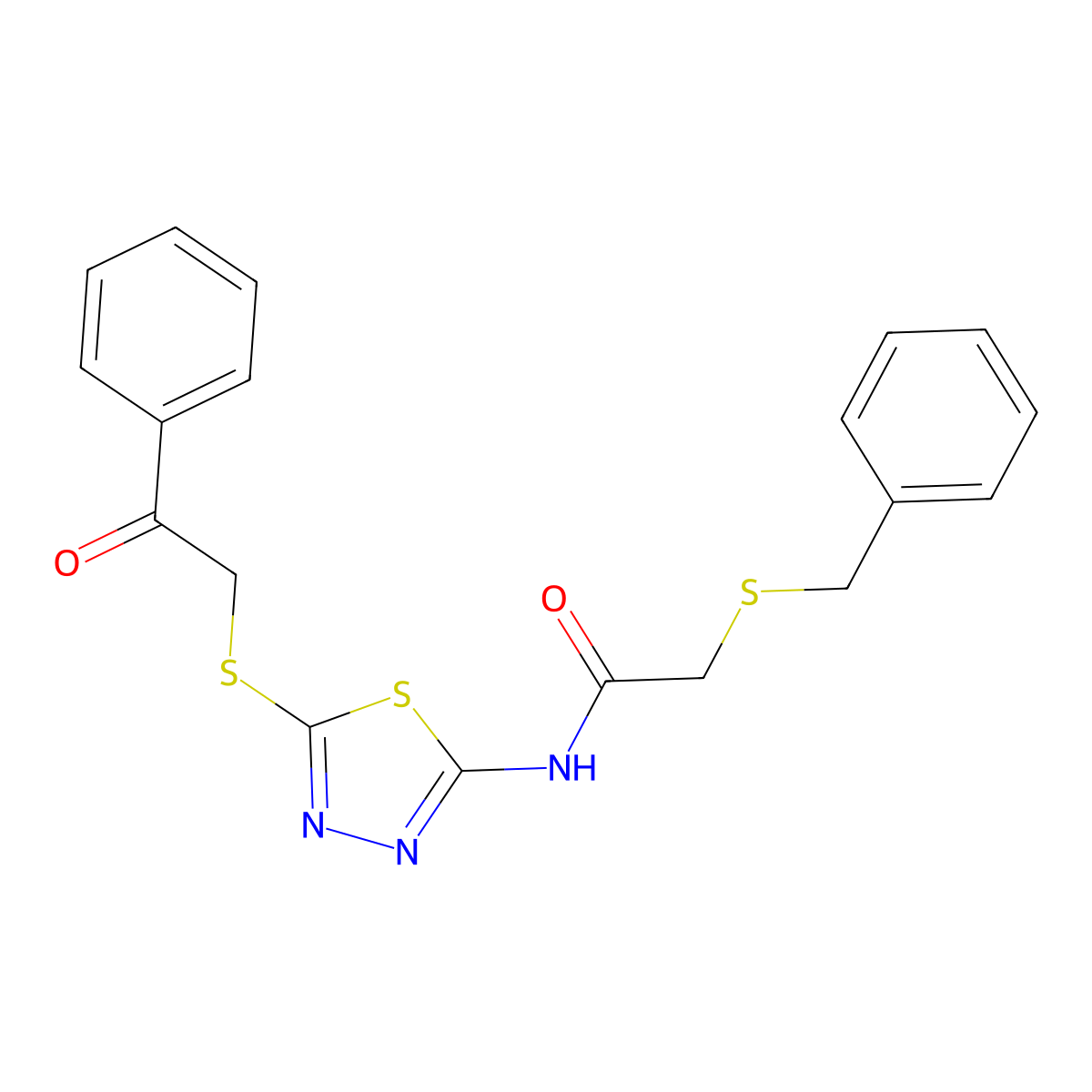 2-(benzylthio)-N-(5-((2-oxo-2-phenylethyl)thio)-1,3,4-thiadiazol-2-yl)acetamide molecular structure, CAS 476465-46-0