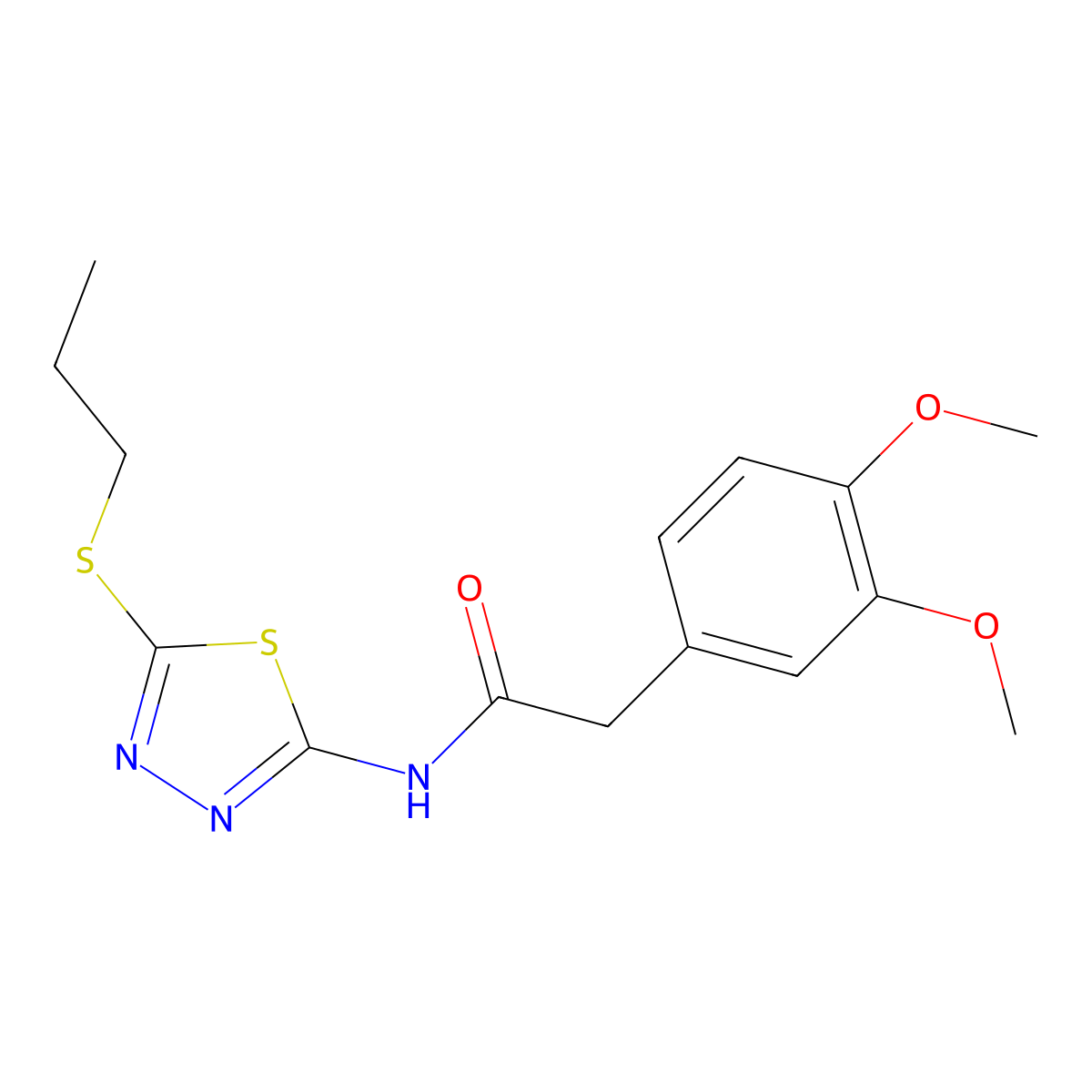 2-(3,4-dimethoxyphenyl)-N-(5-propylsulfanyl-1,3,4-thiadiazol-2-yl)acetamide molecular structure, CAS 476465-74-4