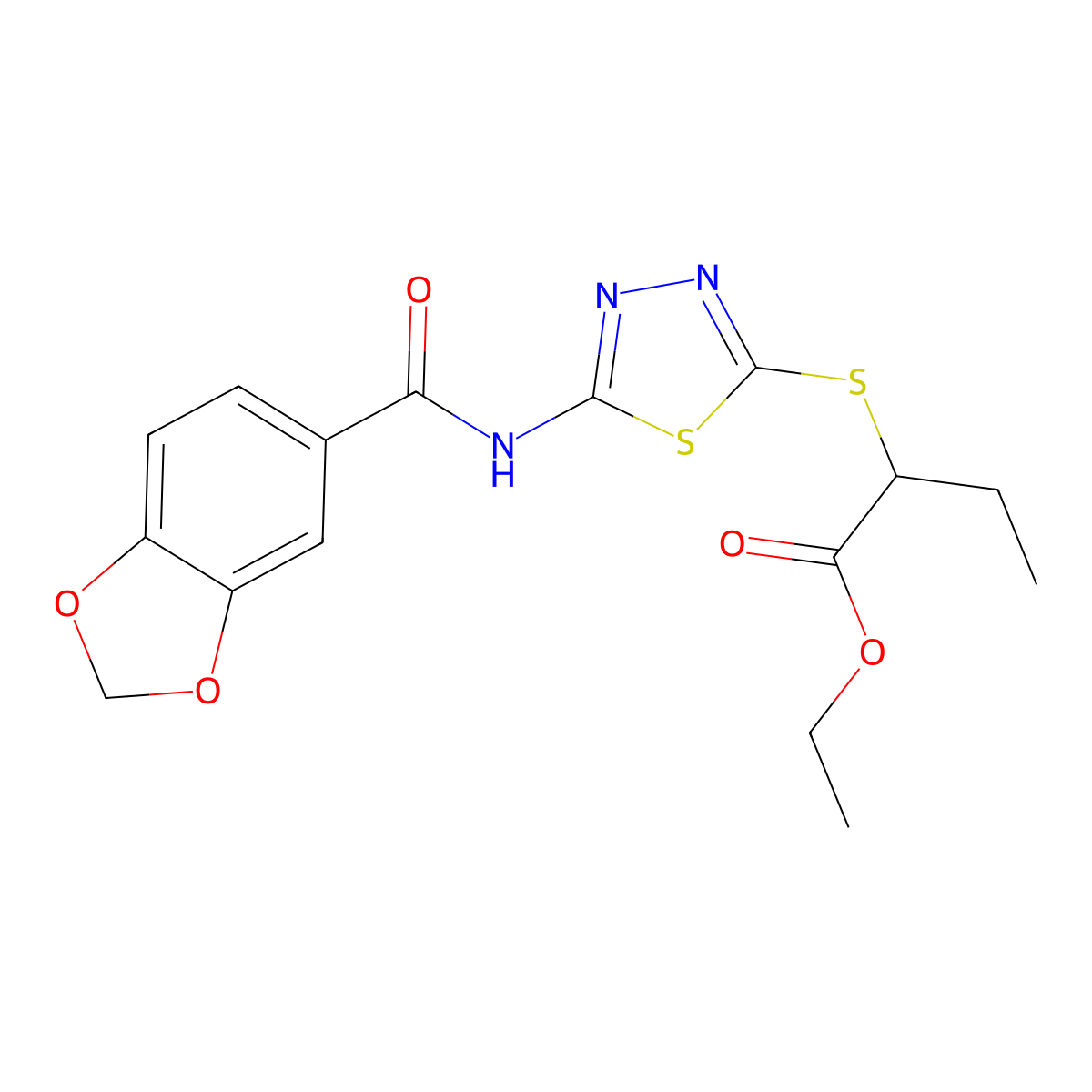 Ethyl 2-[[5-(1,3-benzodioxole-5-carbonylamino)-1,3,4-thiadiazol-2-yl]sulfanyl]butanoate molecular structure, CAS 476465-83-5