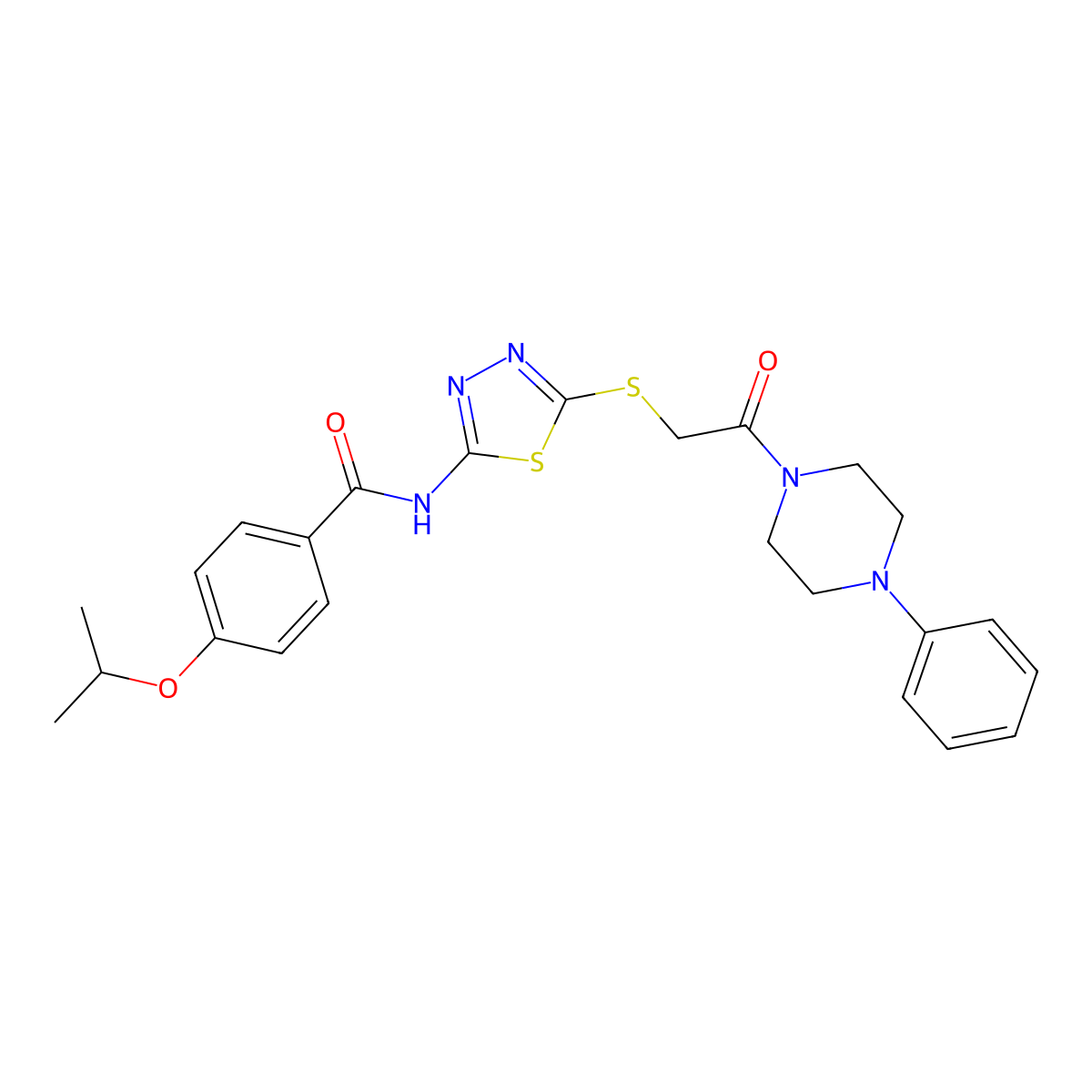 4-isopropoxy-N-(5-((2-oxo-2-(4-phenylpiperazin-1-yl)ethyl)thio)-1,3,4-thiadiazol-2-yl)benzamide molecular structure, CAS 476466-26-9
