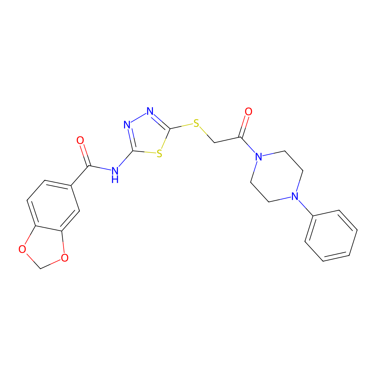 N-[5-[2-oxo-2-(4-phenylpiperazin-1-yl)ethyl]sulfanyl-1,3,4-thiadiazol-2-yl]-1,3-benzodioxole-5-carboxamide molecular structure, CAS 476466-30-5