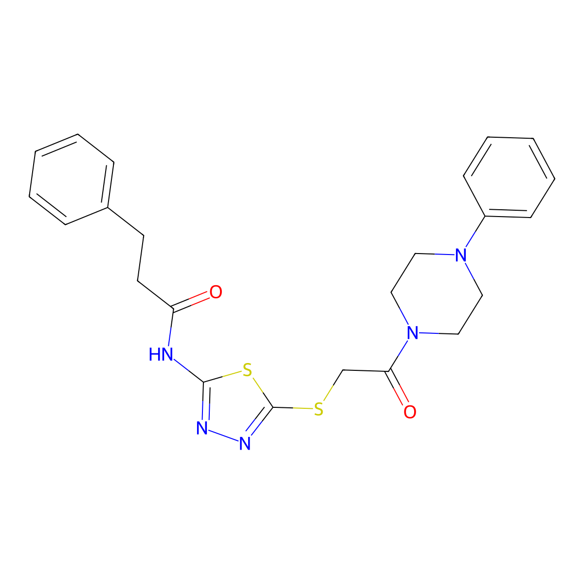 N-(5-((2-oxo-2-(4-phenylpiperazin-1-yl)ethyl)thio)-1,3,4-thiadiazol-2-yl)-3-phenylpropanamide molecular structure, CAS 476466-35-0